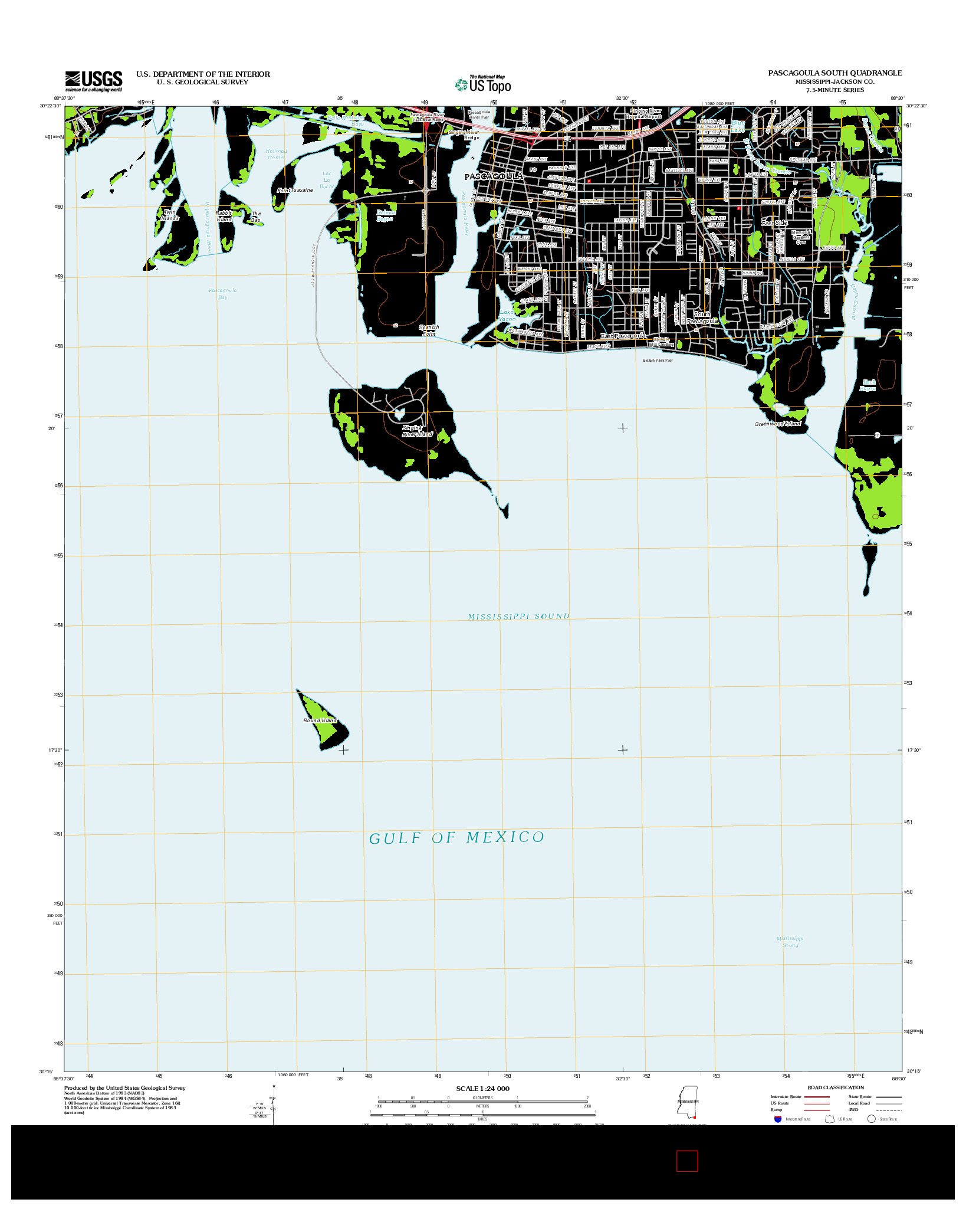 USGS US TOPO 7.5-MINUTE MAP FOR PASCAGOULA SOUTH, MS 2012