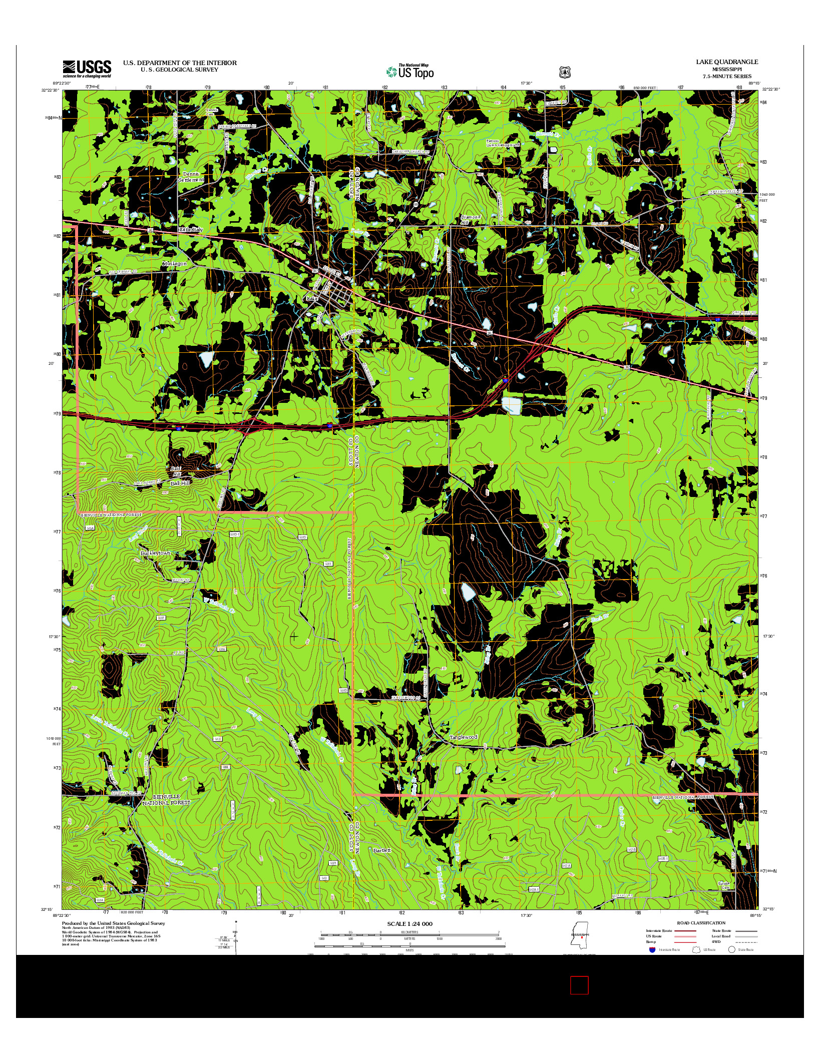 USGS US TOPO 7.5-MINUTE MAP FOR LAKE, MS 2012