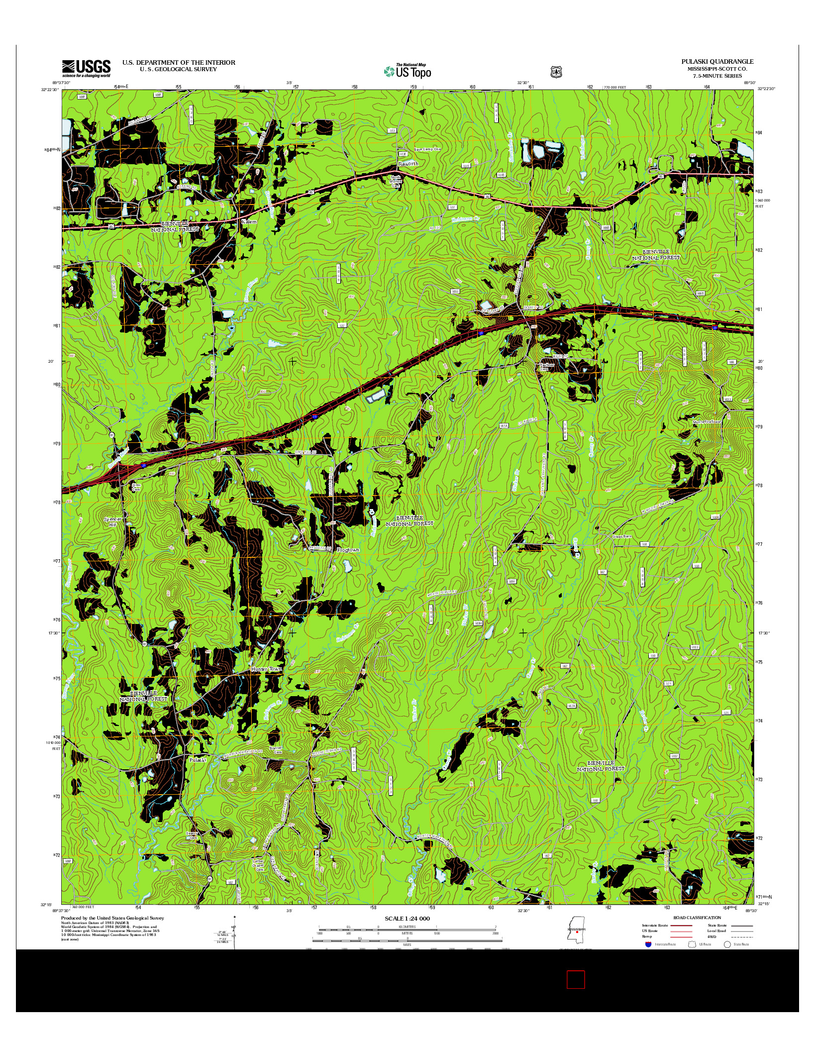 USGS US TOPO 7.5-MINUTE MAP FOR PULASKI, MS 2012