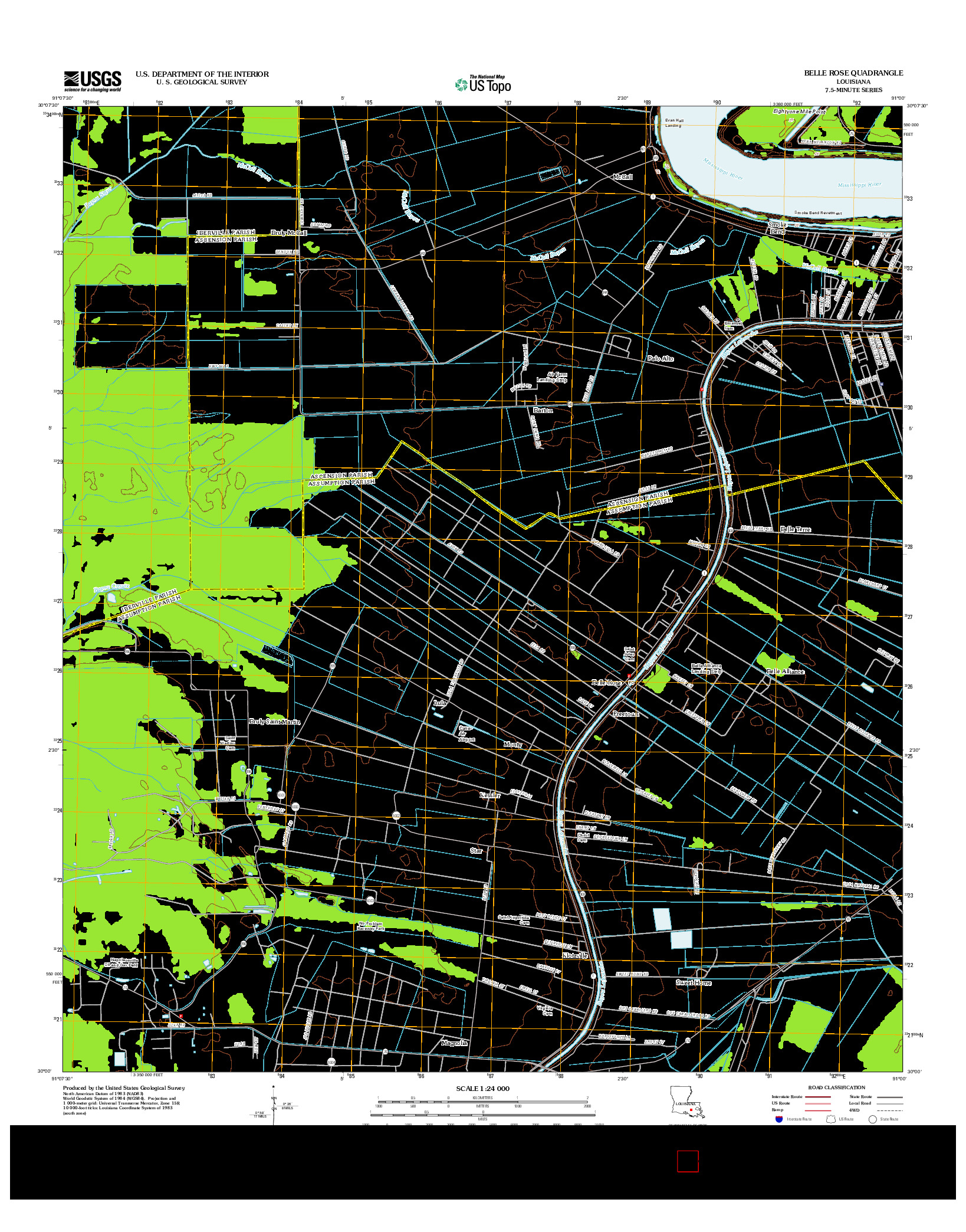 USGS US TOPO 7.5-MINUTE MAP FOR BELLE ROSE, LA 2012