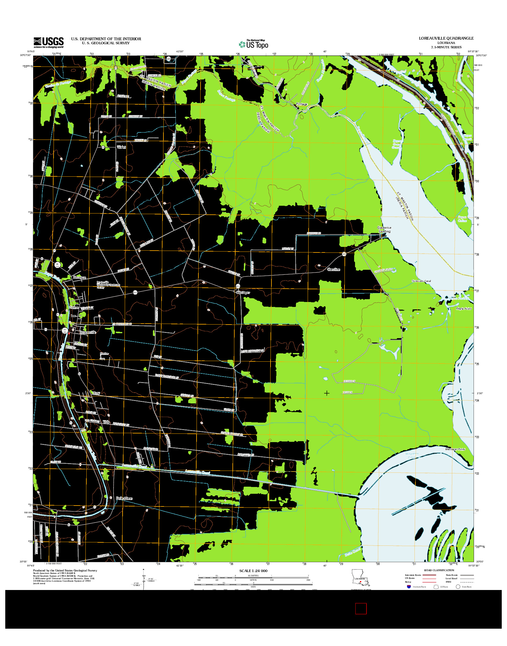 USGS US TOPO 7.5-MINUTE MAP FOR LOREAUVILLE, LA 2012