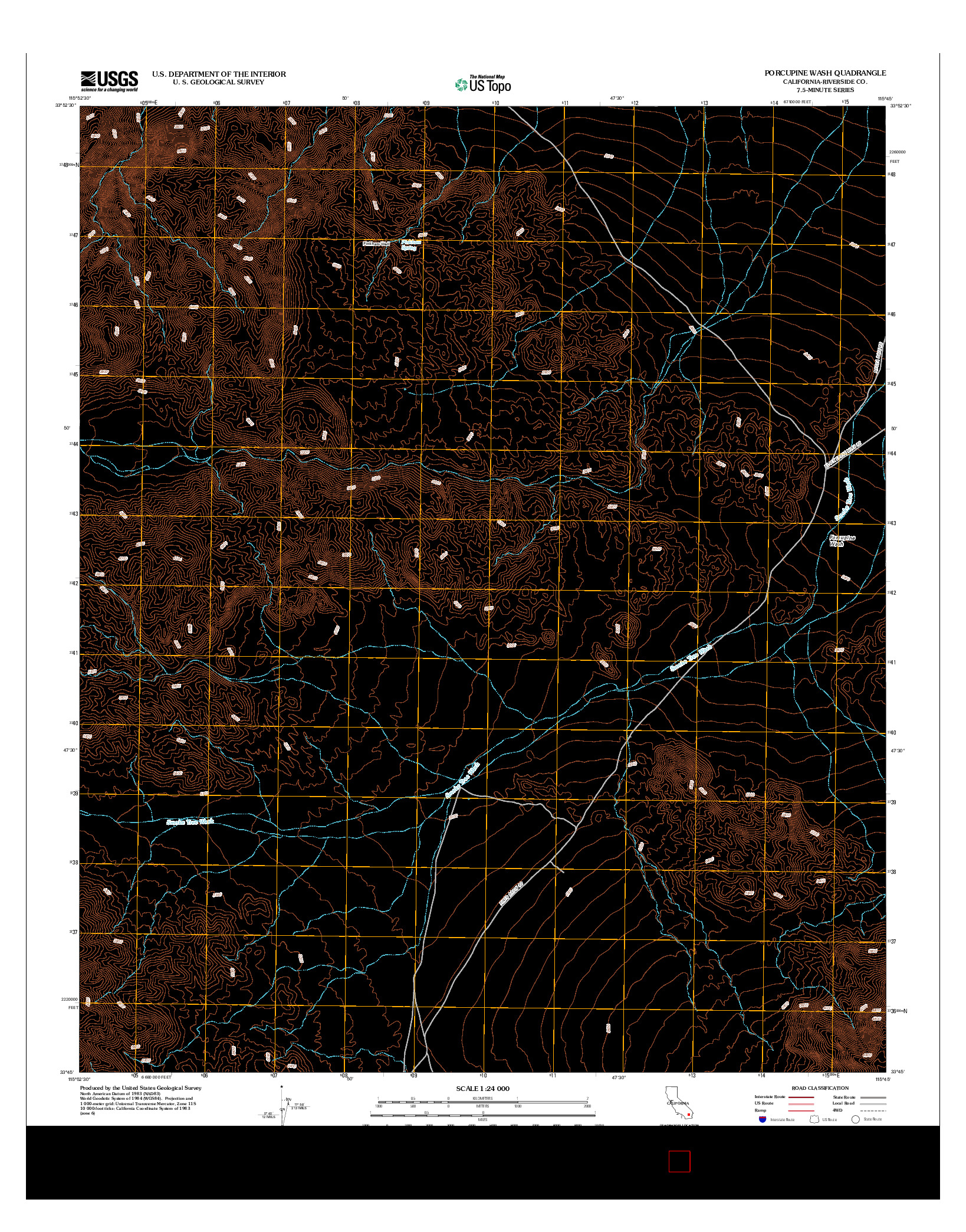 USGS US TOPO 7.5-MINUTE MAP FOR PORCUPINE WASH, CA 2012