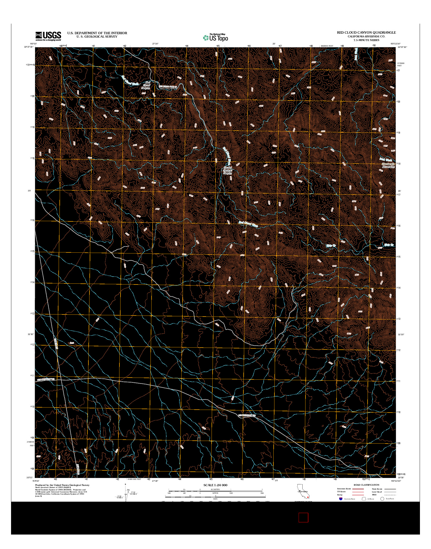 USGS US TOPO 7.5-MINUTE MAP FOR RED CLOUD CANYON, CA 2012