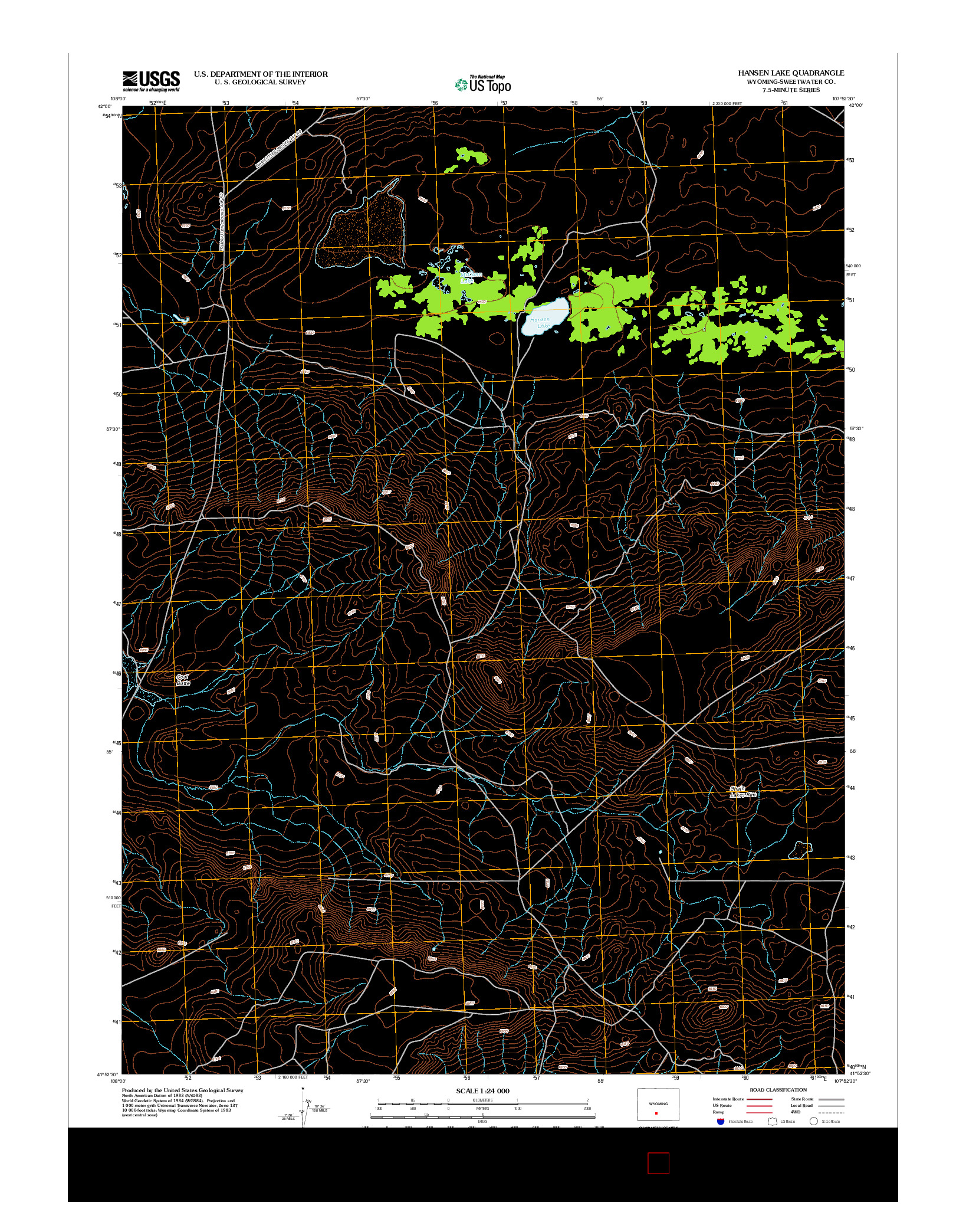 USGS US TOPO 7.5-MINUTE MAP FOR HANSEN LAKE, WY 2012