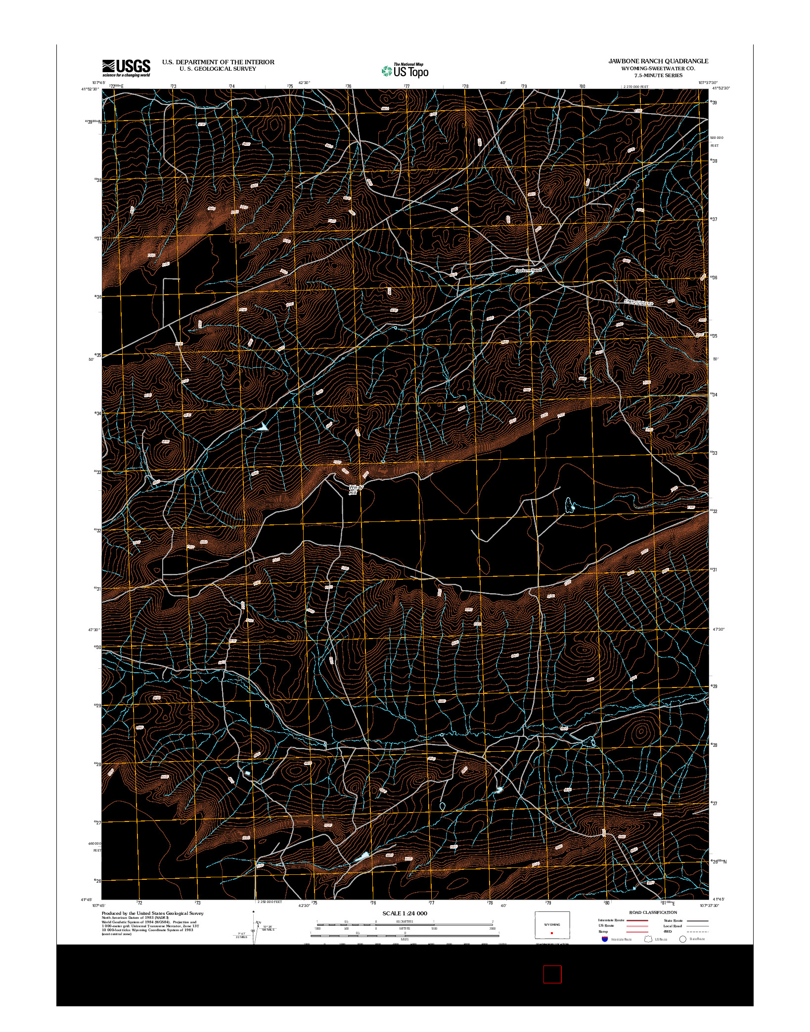 USGS US TOPO 7.5-MINUTE MAP FOR JAWBONE RANCH, WY 2012