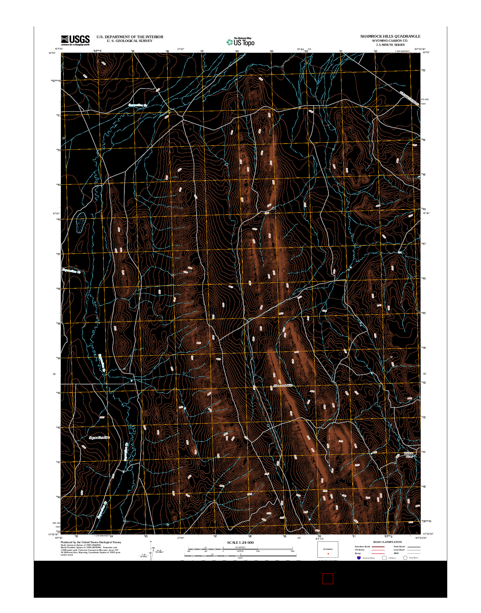 USGS US TOPO 7.5-MINUTE MAP FOR SHAMROCK HILLS, WY 2012