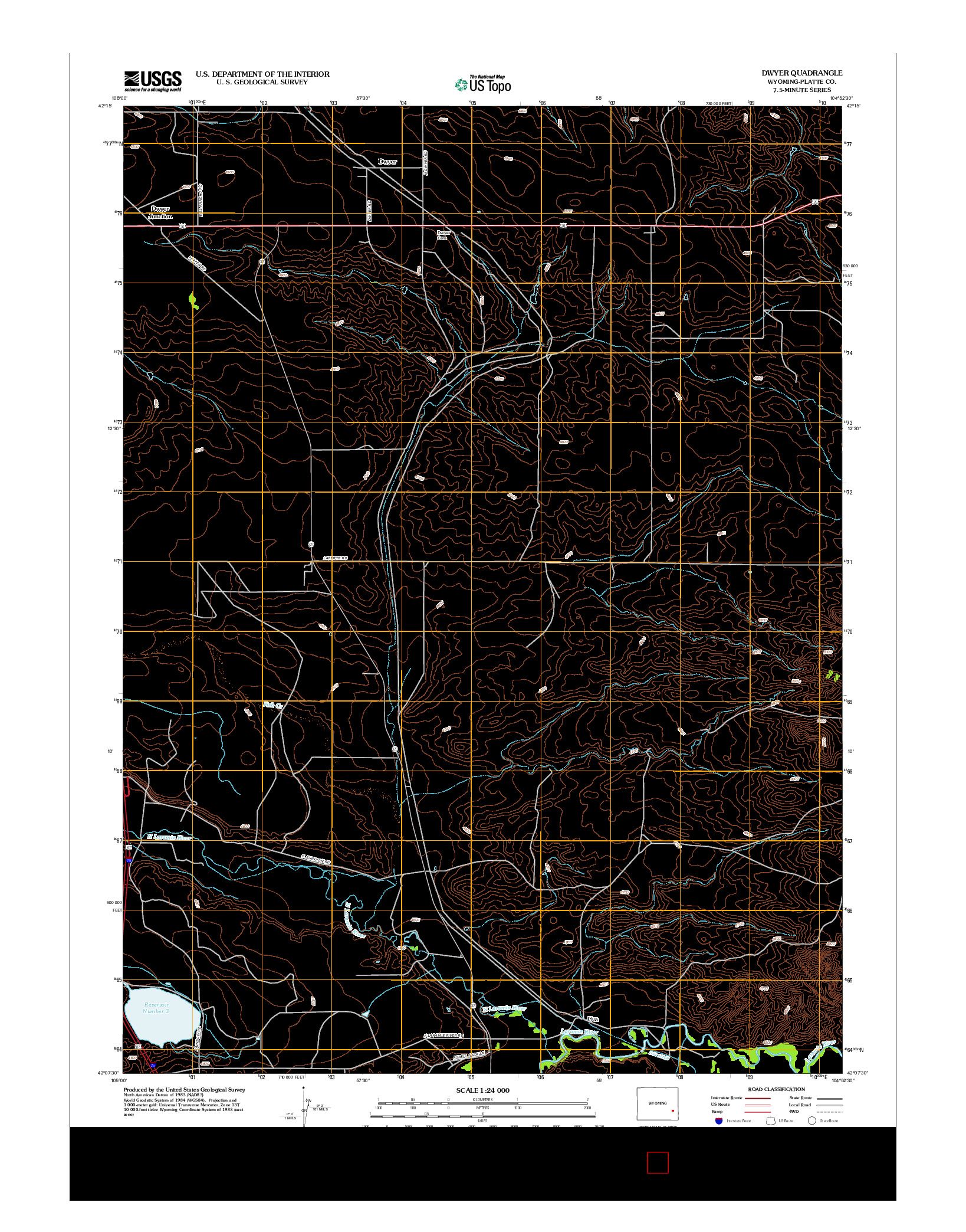 USGS US TOPO 7.5-MINUTE MAP FOR DWYER, WY 2012