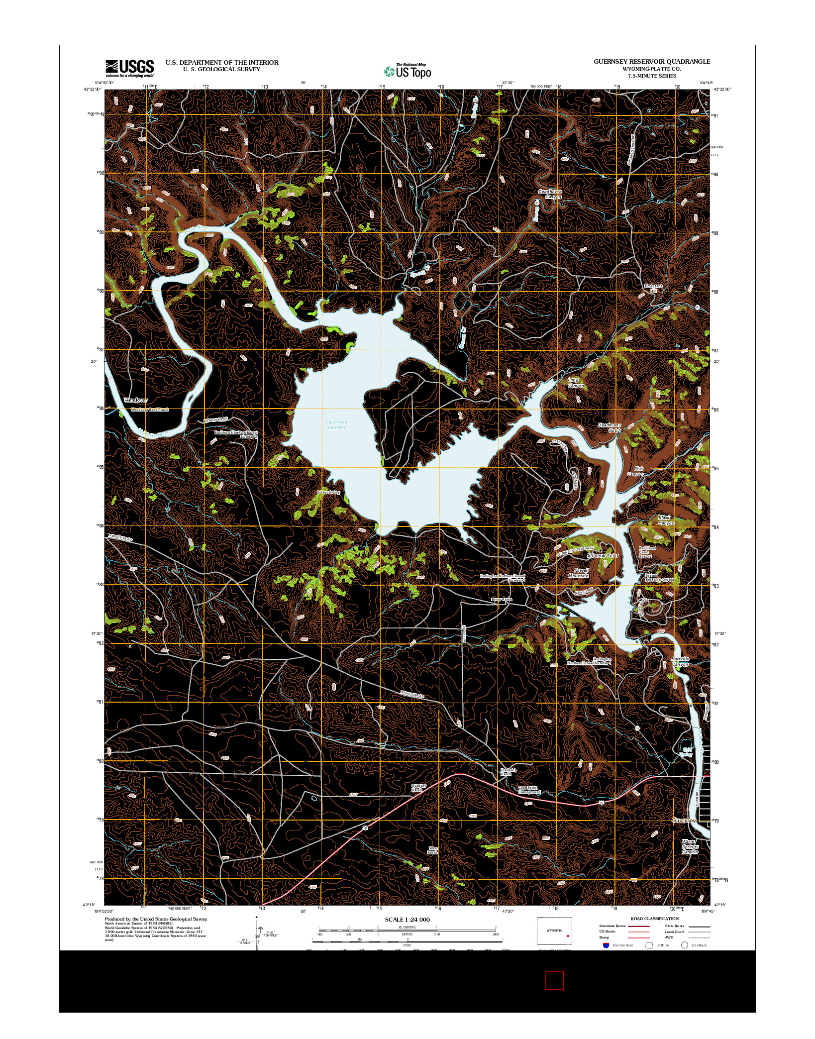 USGS US TOPO 7.5-MINUTE MAP FOR GUERNSEY RESERVOIR, WY 2012