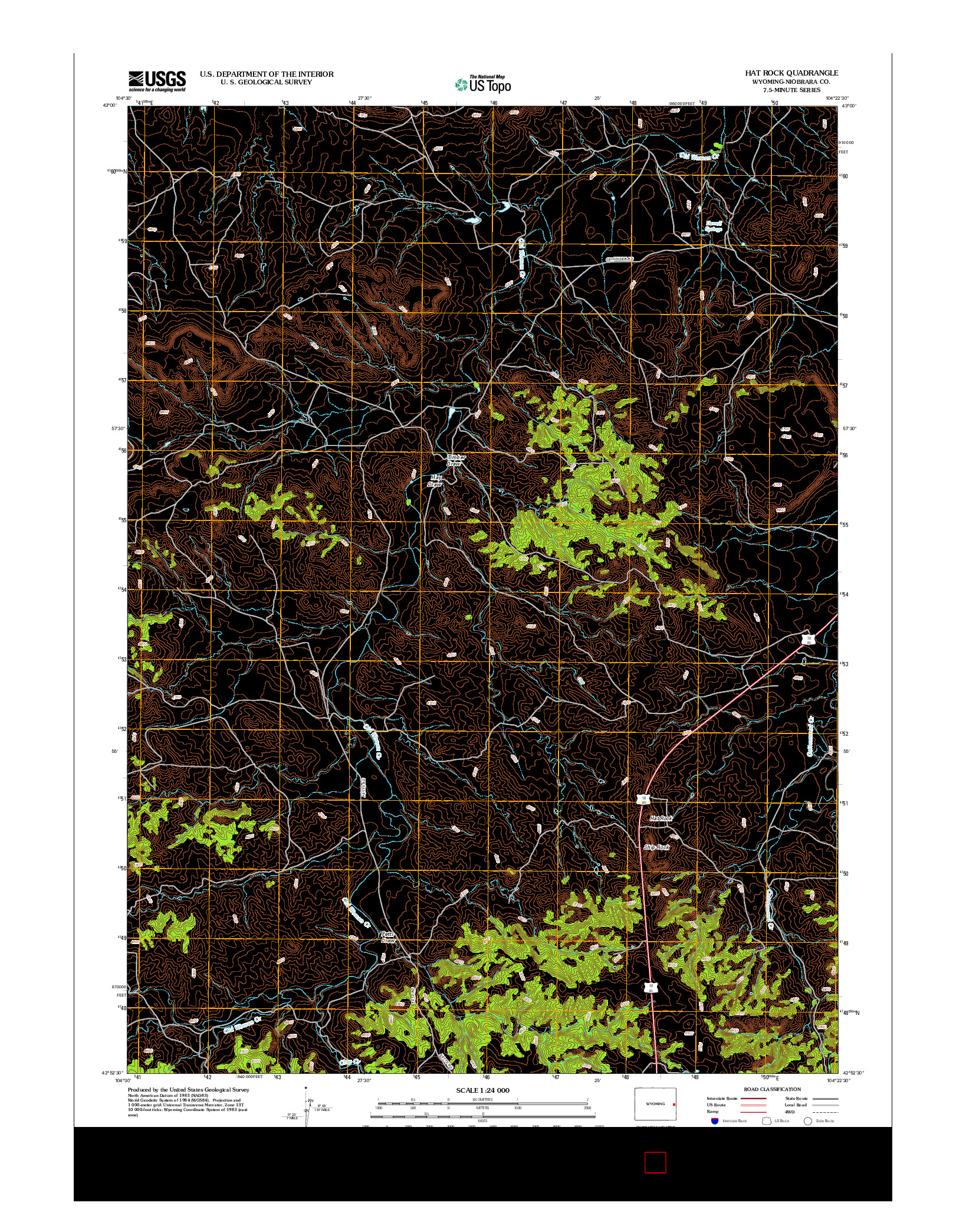 USGS US TOPO 7.5-MINUTE MAP FOR HAT ROCK, WY 2012