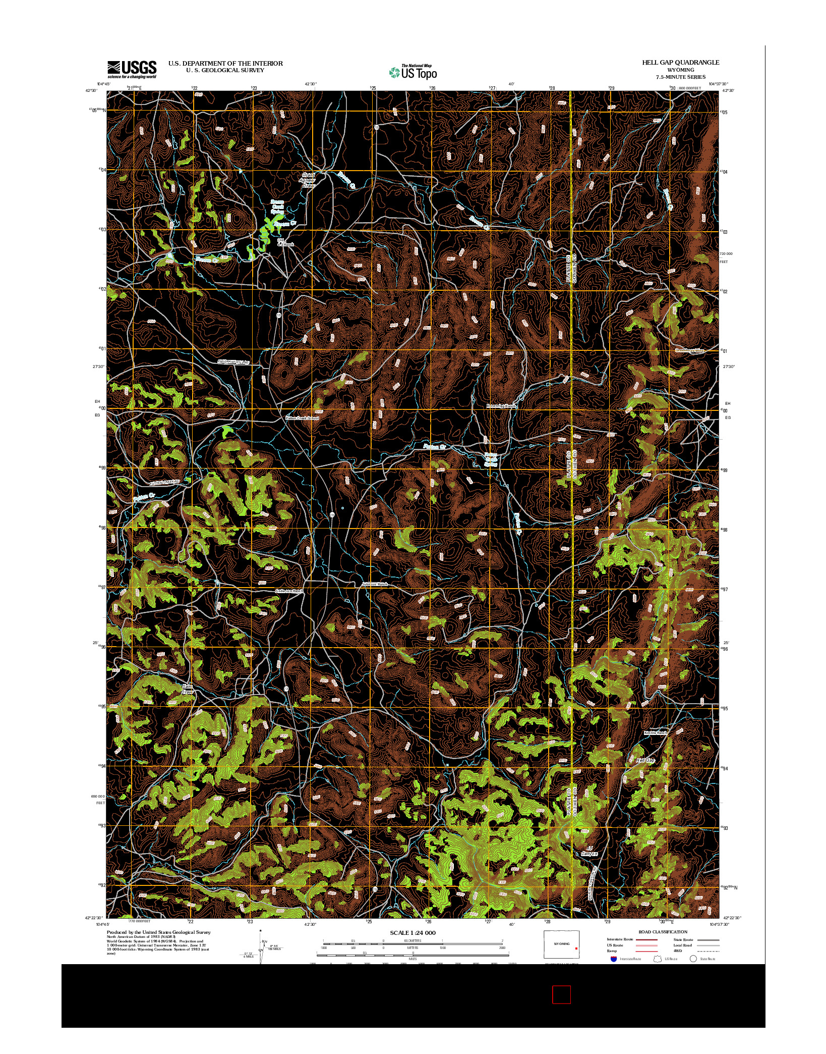 USGS US TOPO 7.5-MINUTE MAP FOR HELL GAP, WY 2012