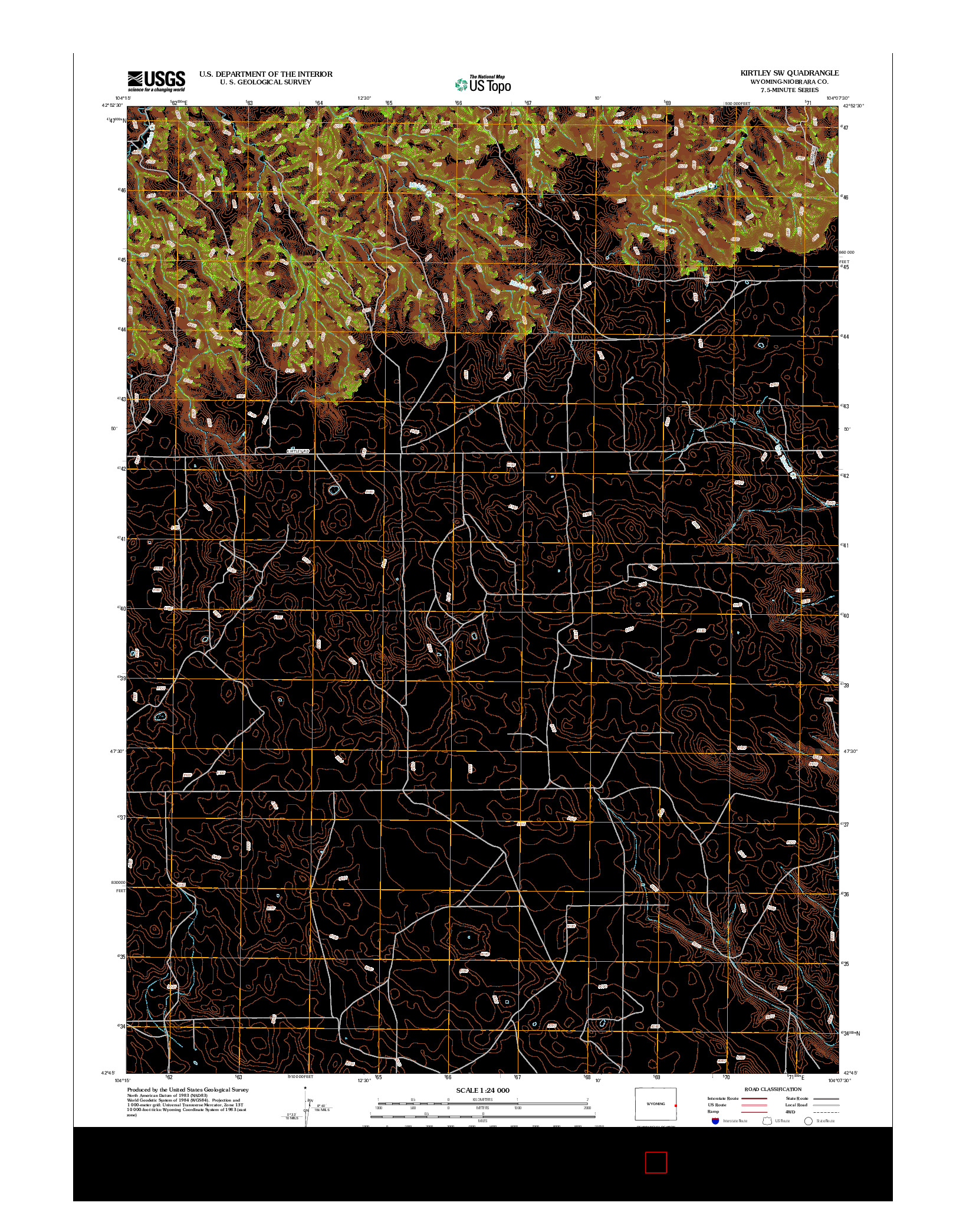 USGS US TOPO 7.5-MINUTE MAP FOR KIRTLEY SW, WY 2012