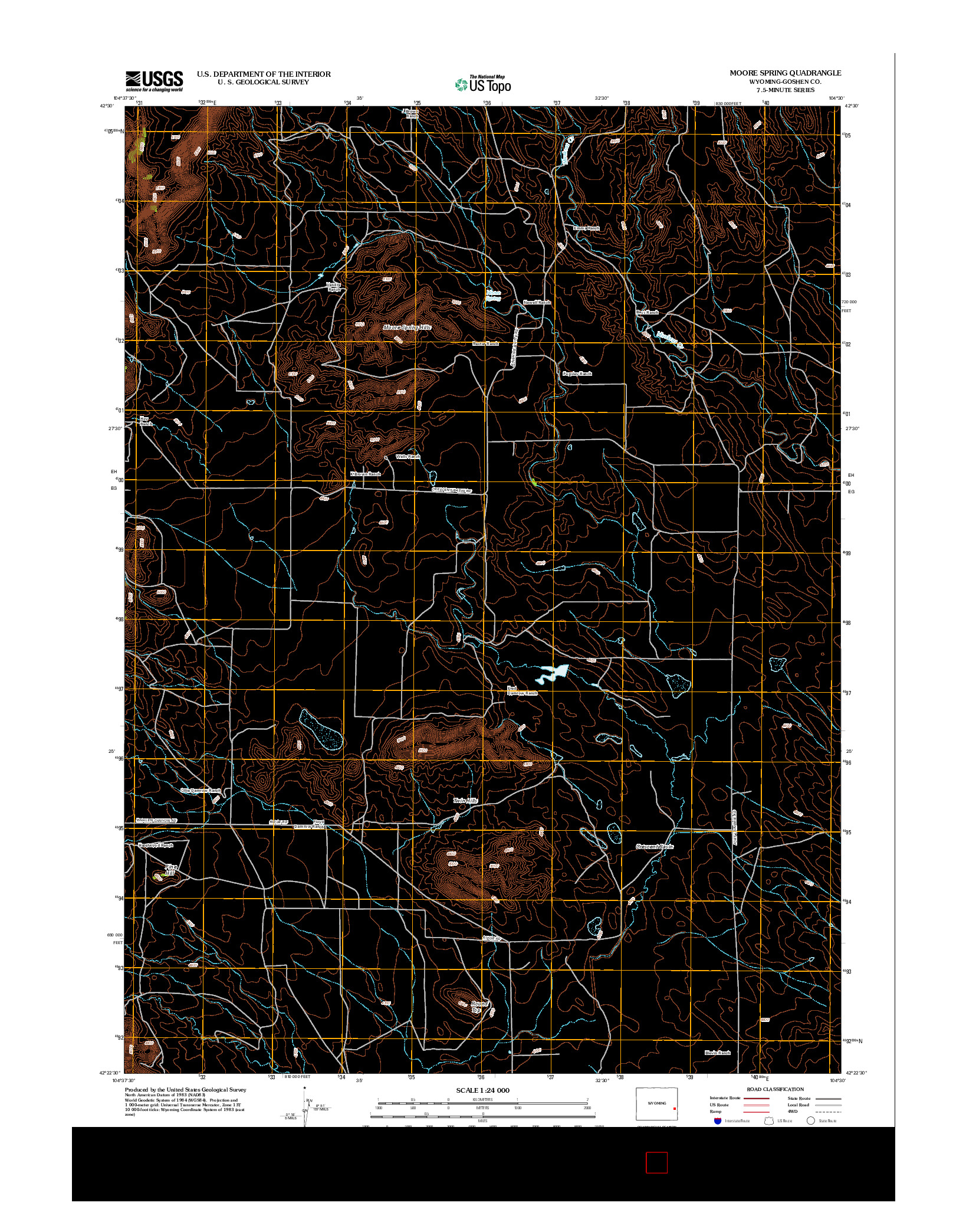 USGS US TOPO 7.5-MINUTE MAP FOR MOORE SPRING, WY 2012
