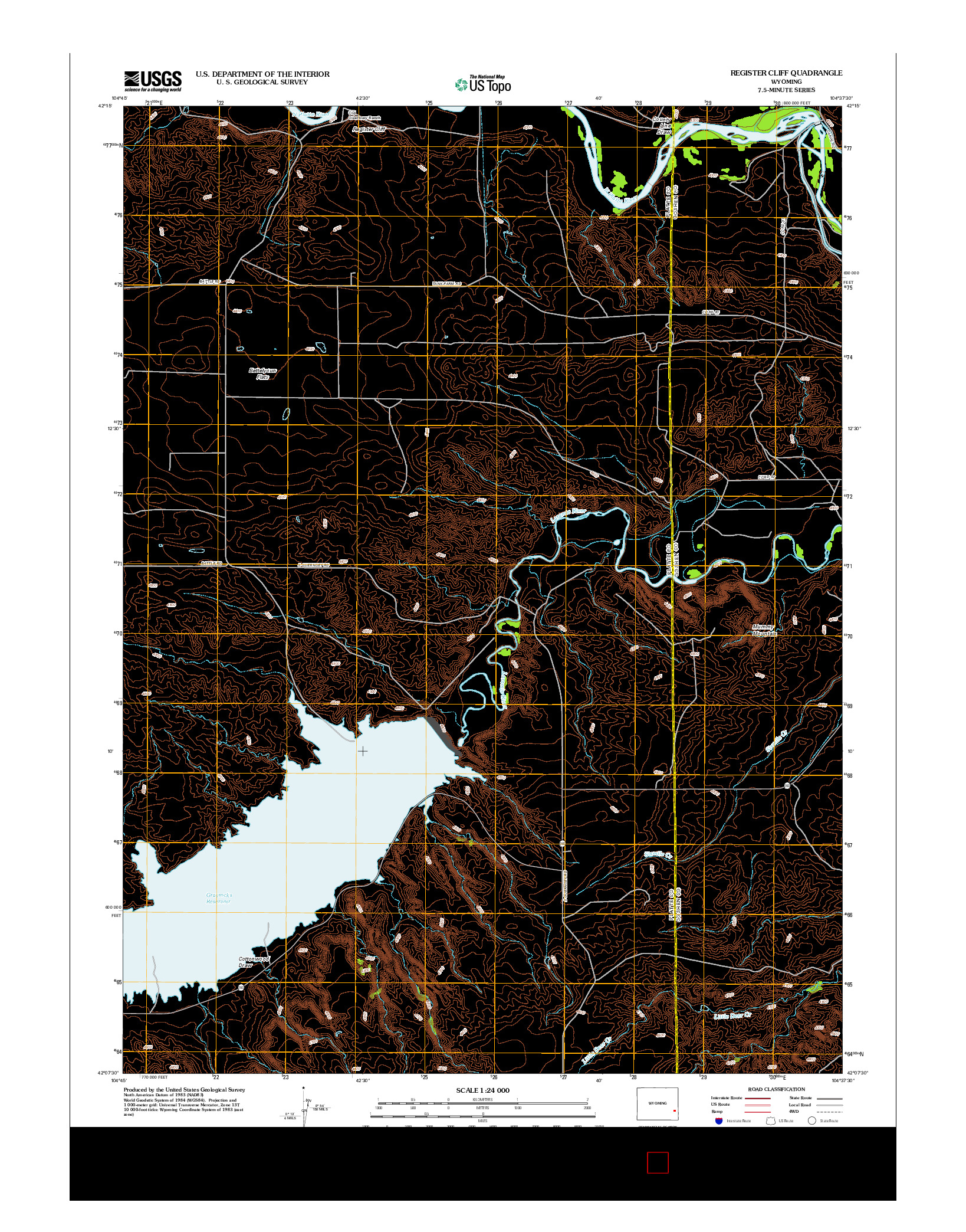 USGS US TOPO 7.5-MINUTE MAP FOR REGISTER CLIFF, WY 2012