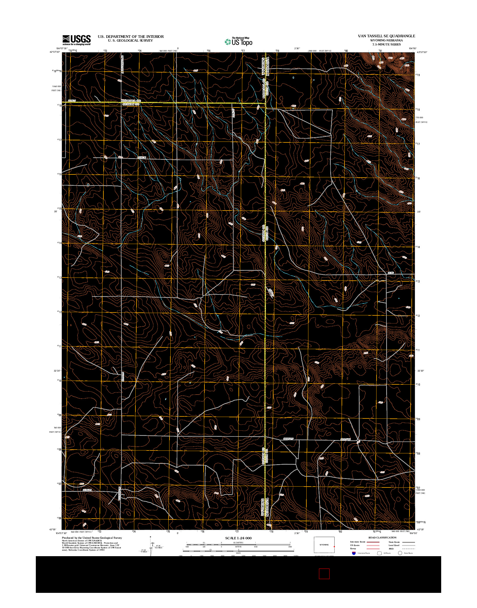 USGS US TOPO 7.5-MINUTE MAP FOR VAN TASSELL SE, WY-NE 2012