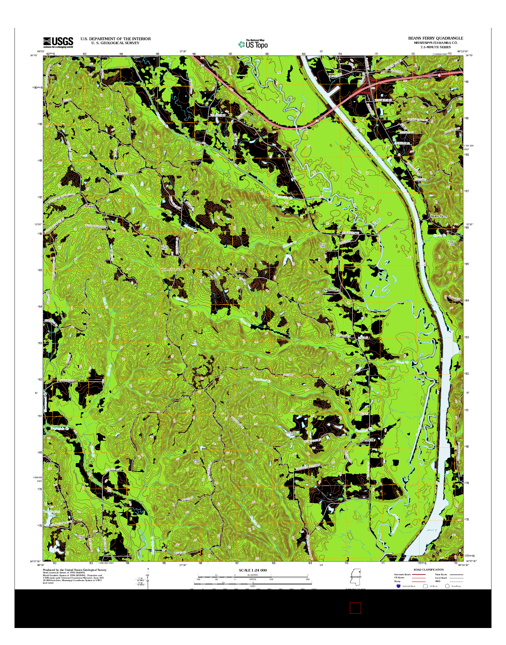 USGS US TOPO 7.5-MINUTE MAP FOR BEANS FERRY, MS 2012