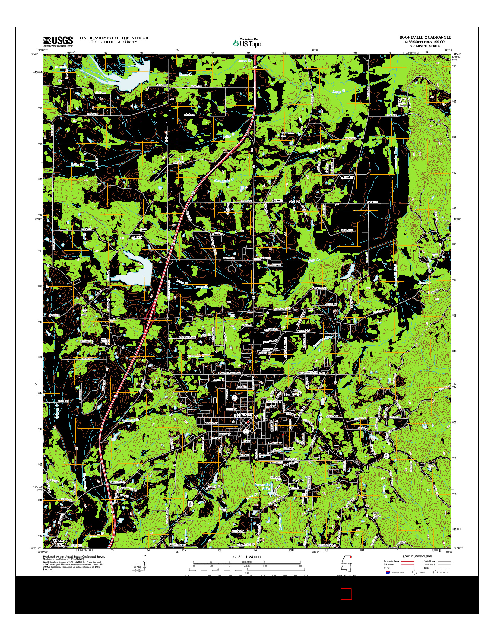 USGS US TOPO 7.5-MINUTE MAP FOR BOONEVILLE, MS 2012