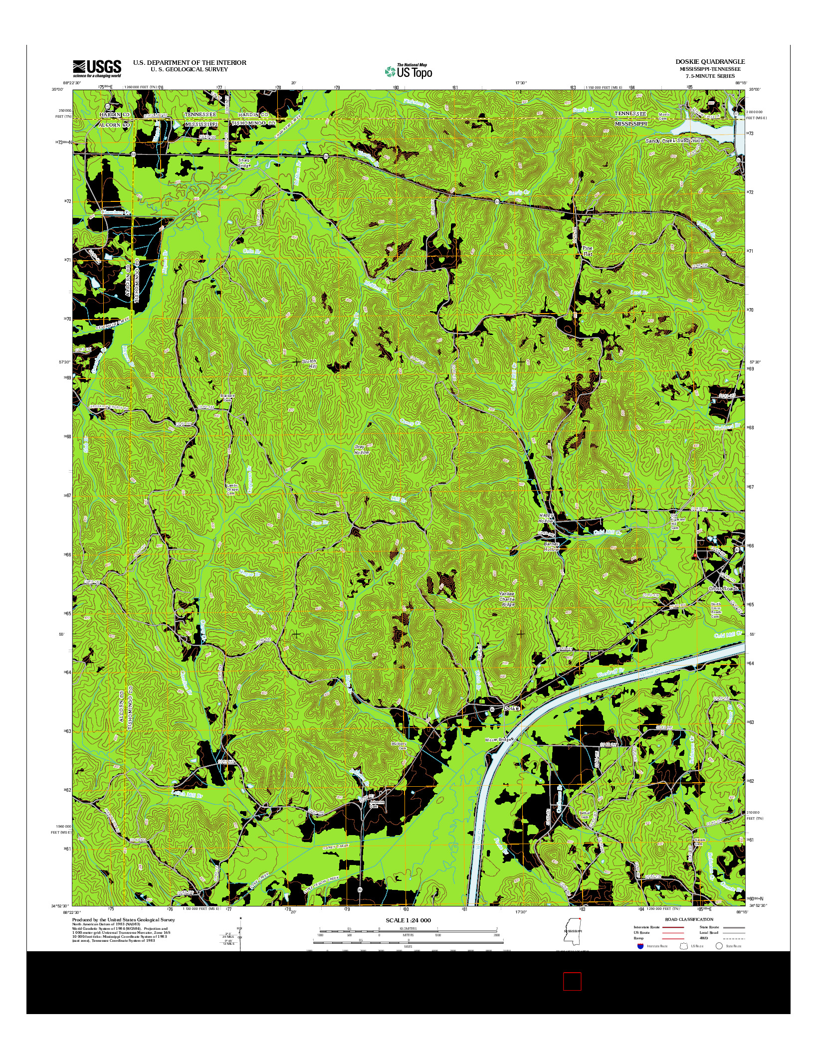 USGS US TOPO 7.5-MINUTE MAP FOR DOSKIE, MS-TN 2012