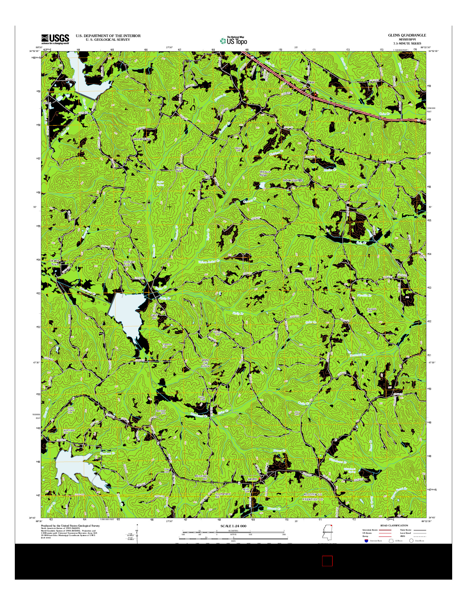 USGS US TOPO 7.5-MINUTE MAP FOR GLENS, MS 2012