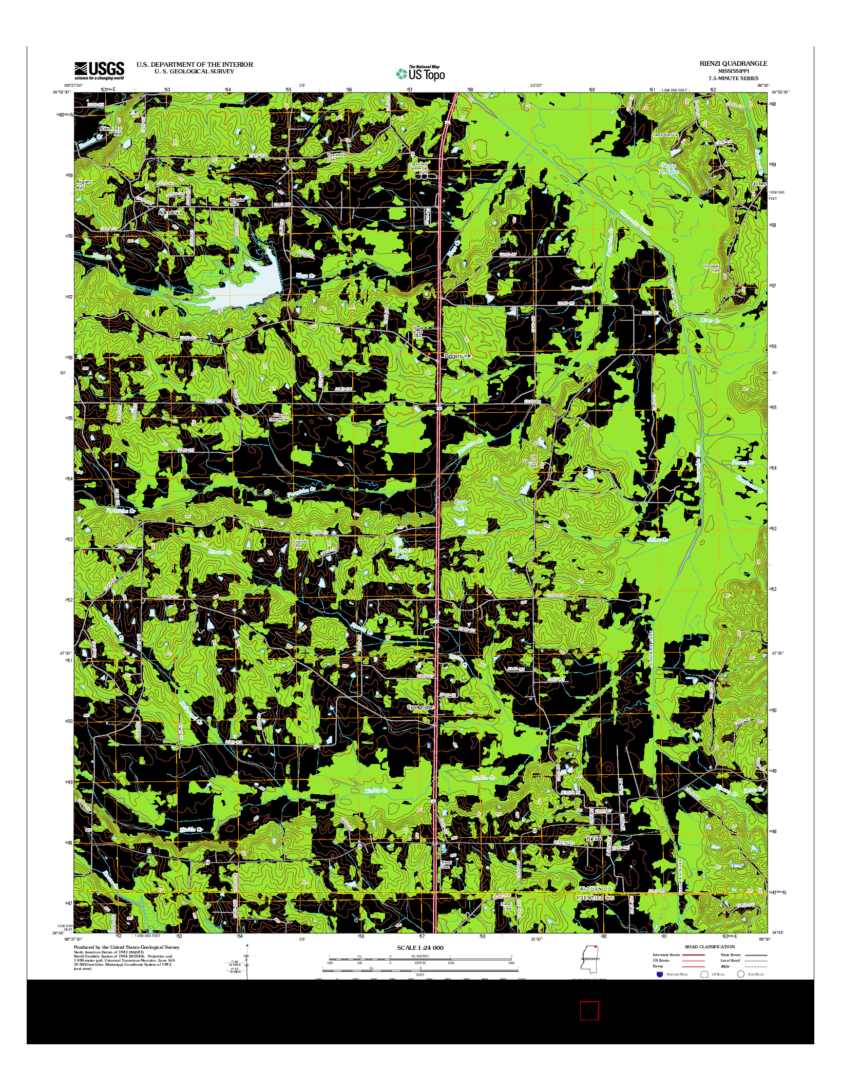 USGS US TOPO 7.5-MINUTE MAP FOR RIENZI, MS 2012