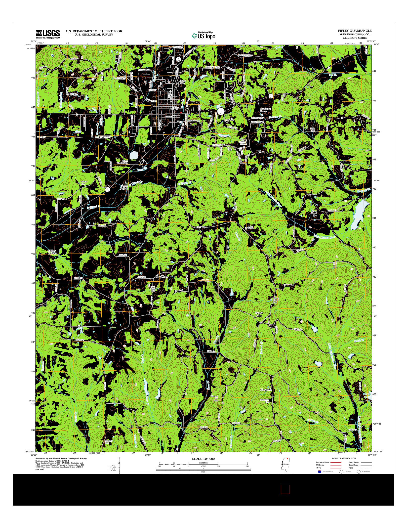 USGS US TOPO 7.5-MINUTE MAP FOR RIPLEY, MS 2012