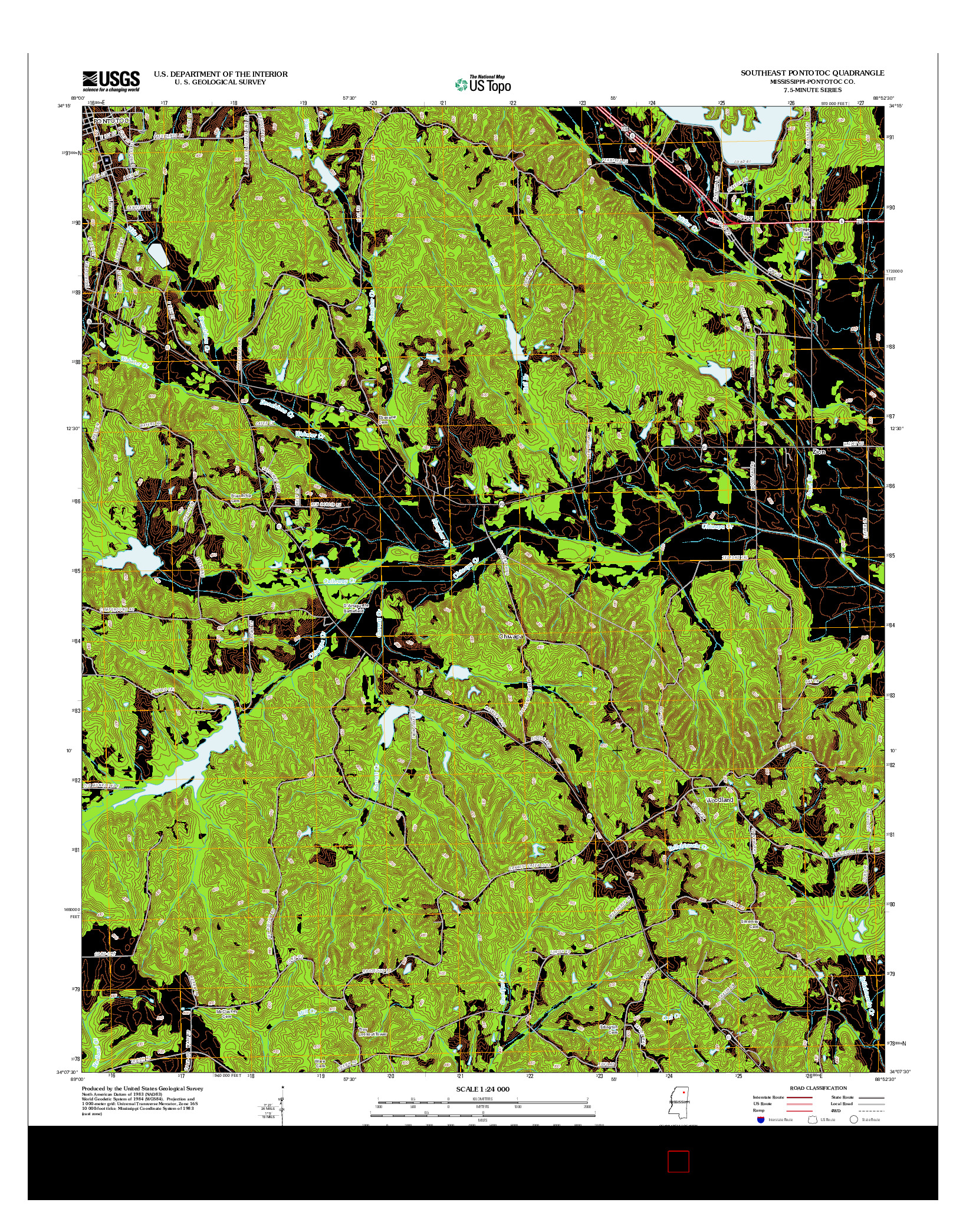 USGS US TOPO 7.5-MINUTE MAP FOR SOUTHEAST PONTOTOC, MS 2012