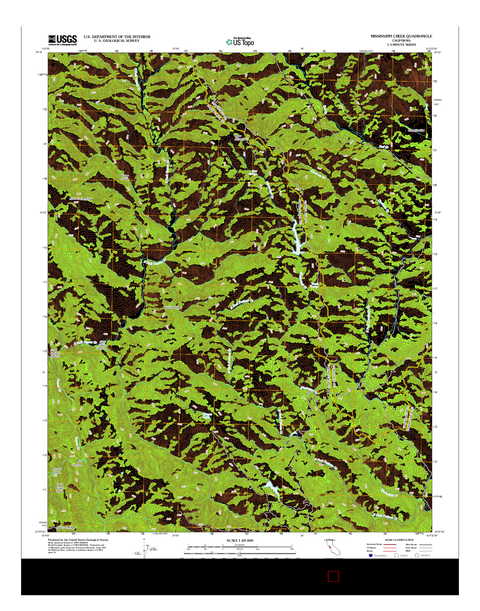 USGS US TOPO 7.5-MINUTE MAP FOR MISSISSIPPI CREEK, CA 2012