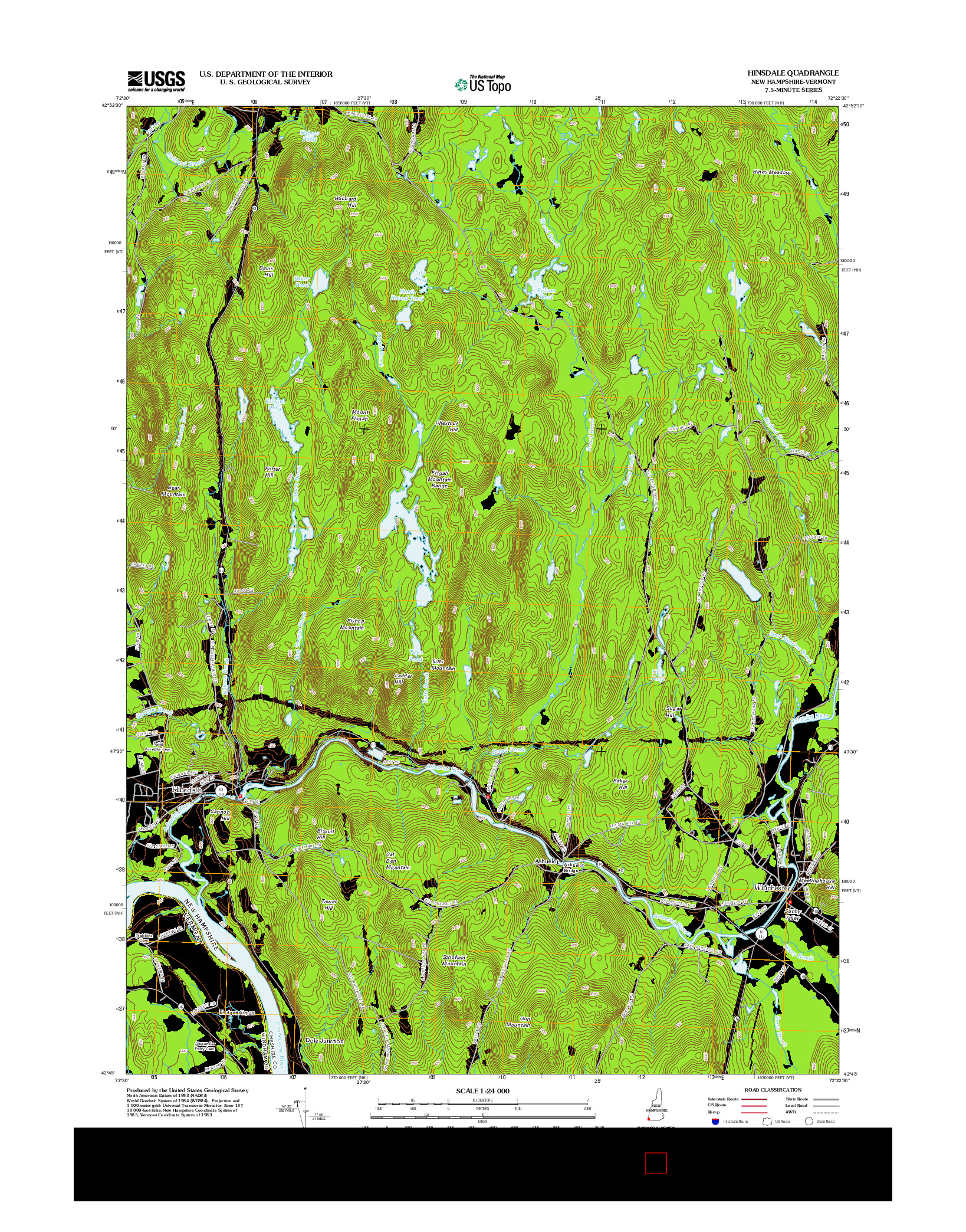 USGS US TOPO 7.5-MINUTE MAP FOR HINSDALE, NH-VT 2012