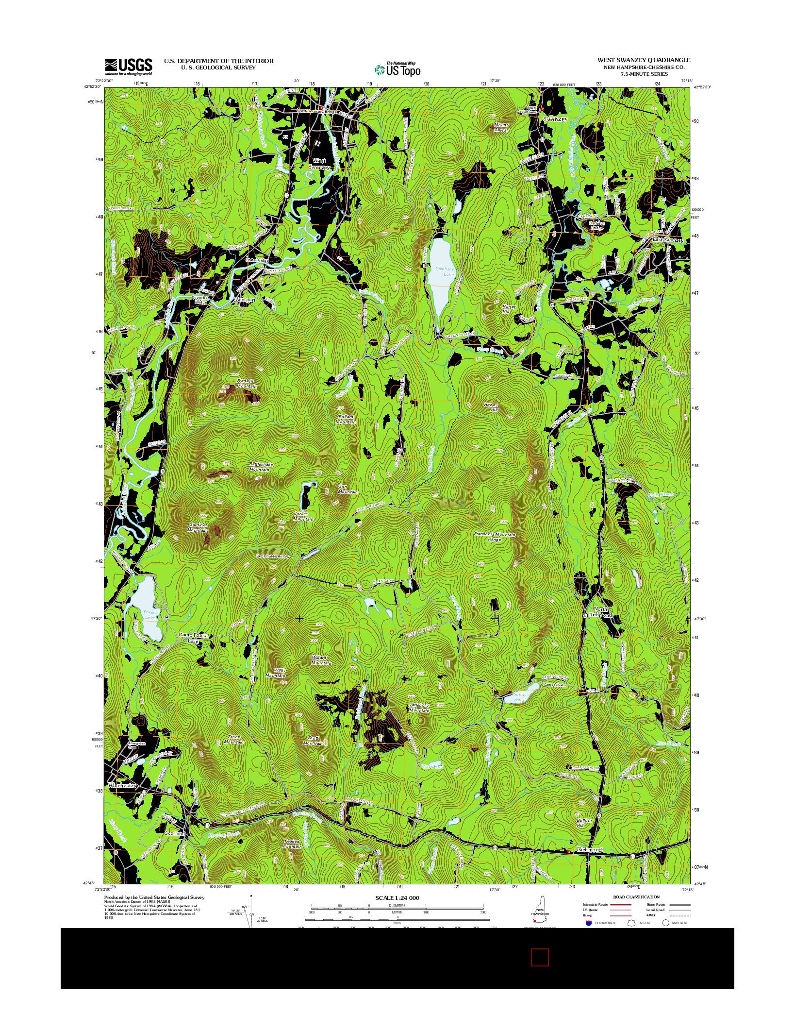 USGS US TOPO 7.5-MINUTE MAP FOR WEST SWANZEY, NH 2012