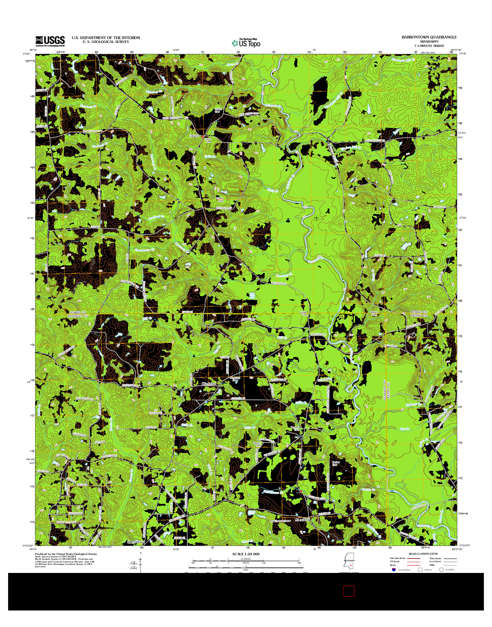 USGS US TOPO 7.5-MINUTE MAP FOR BARRONTOWN, MS 2012