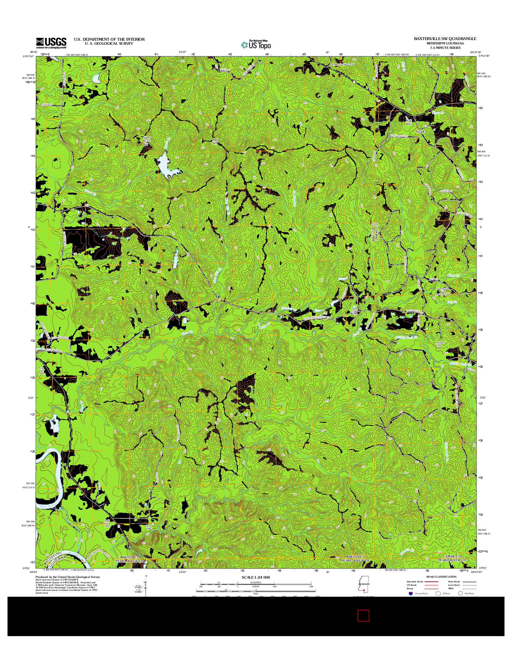 USGS US TOPO 7.5-MINUTE MAP FOR BAXTERVILLE SW, MS-LA 2012