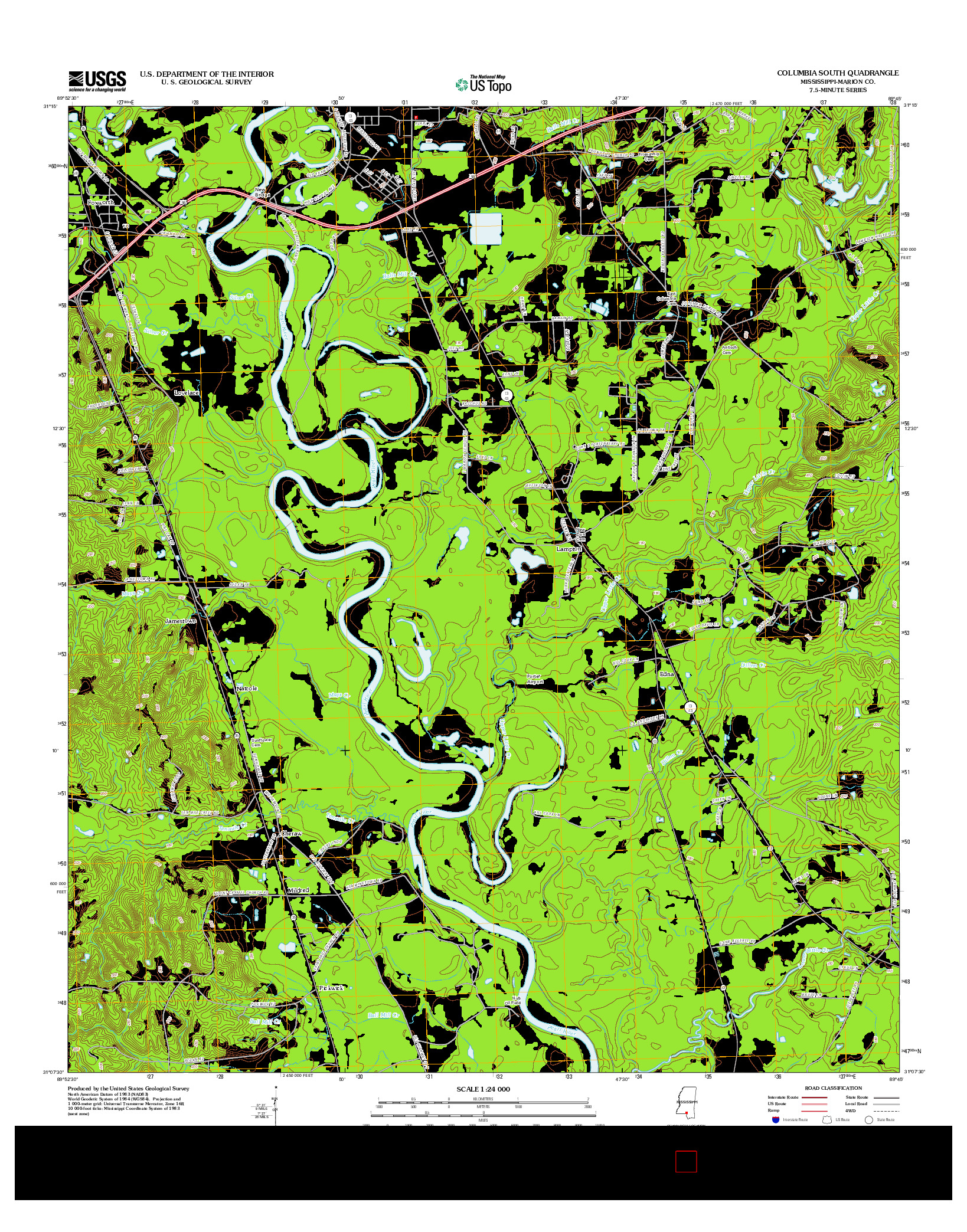 USGS US TOPO 7.5-MINUTE MAP FOR COLUMBIA SOUTH, MS 2012