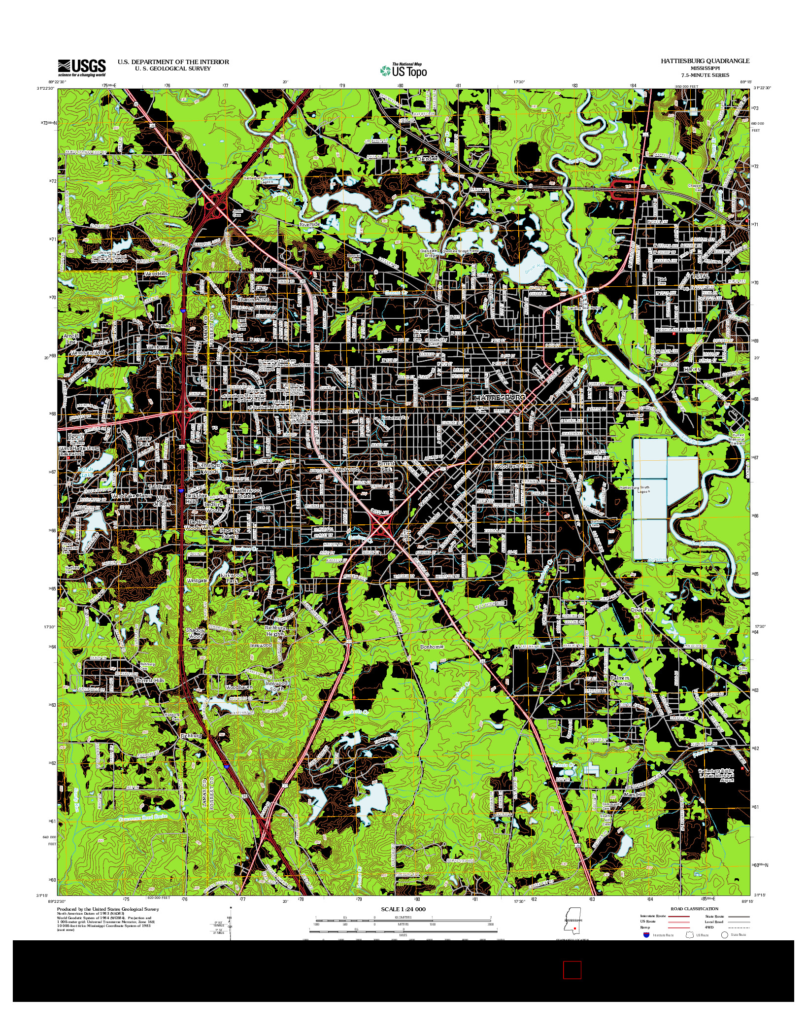 USGS US TOPO 7.5-MINUTE MAP FOR HATTIESBURG, MS 2012