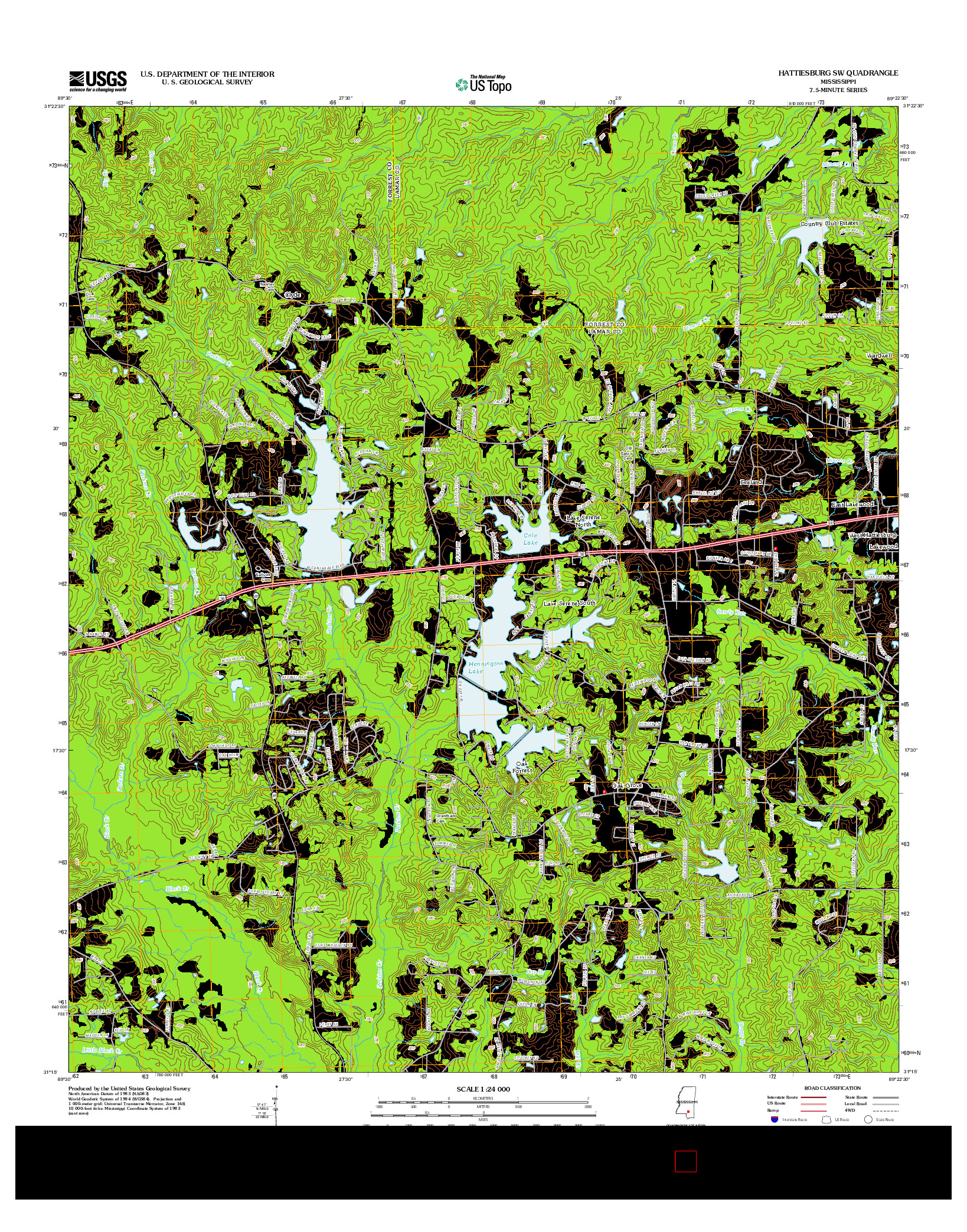 USGS US TOPO 7.5-MINUTE MAP FOR HATTIESBURG SW, MS 2012