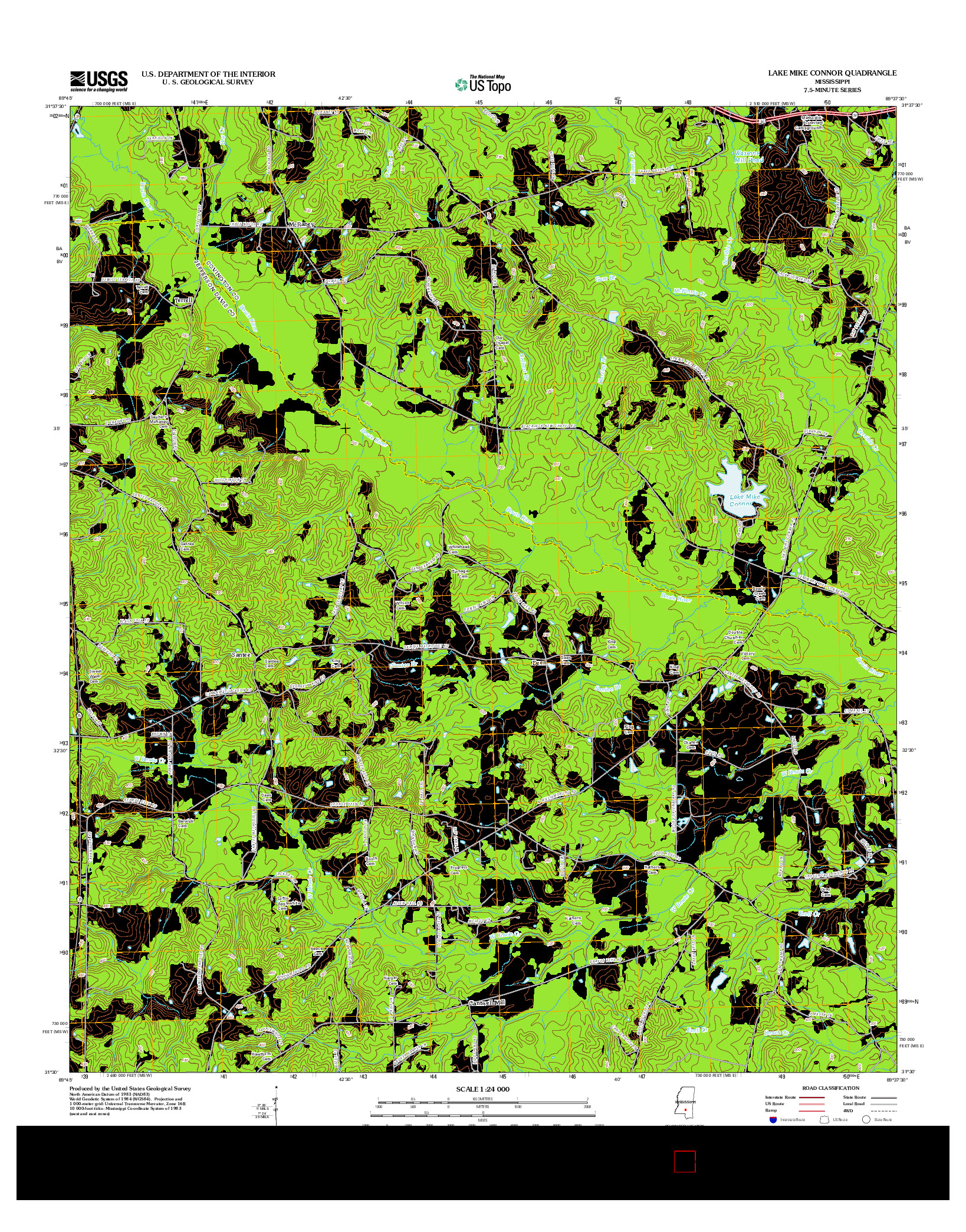 USGS US TOPO 7.5-MINUTE MAP FOR LAKE MIKE CONNOR, MS 2012