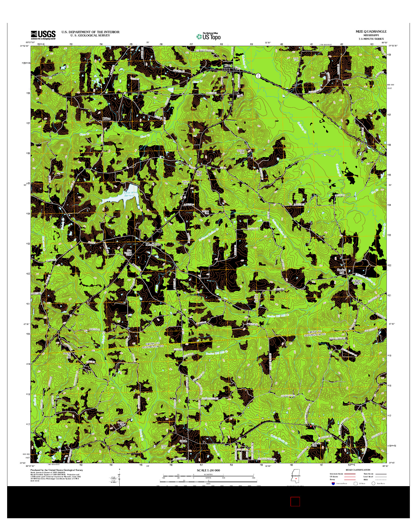 USGS US TOPO 7.5-MINUTE MAP FOR MIZE, MS 2012