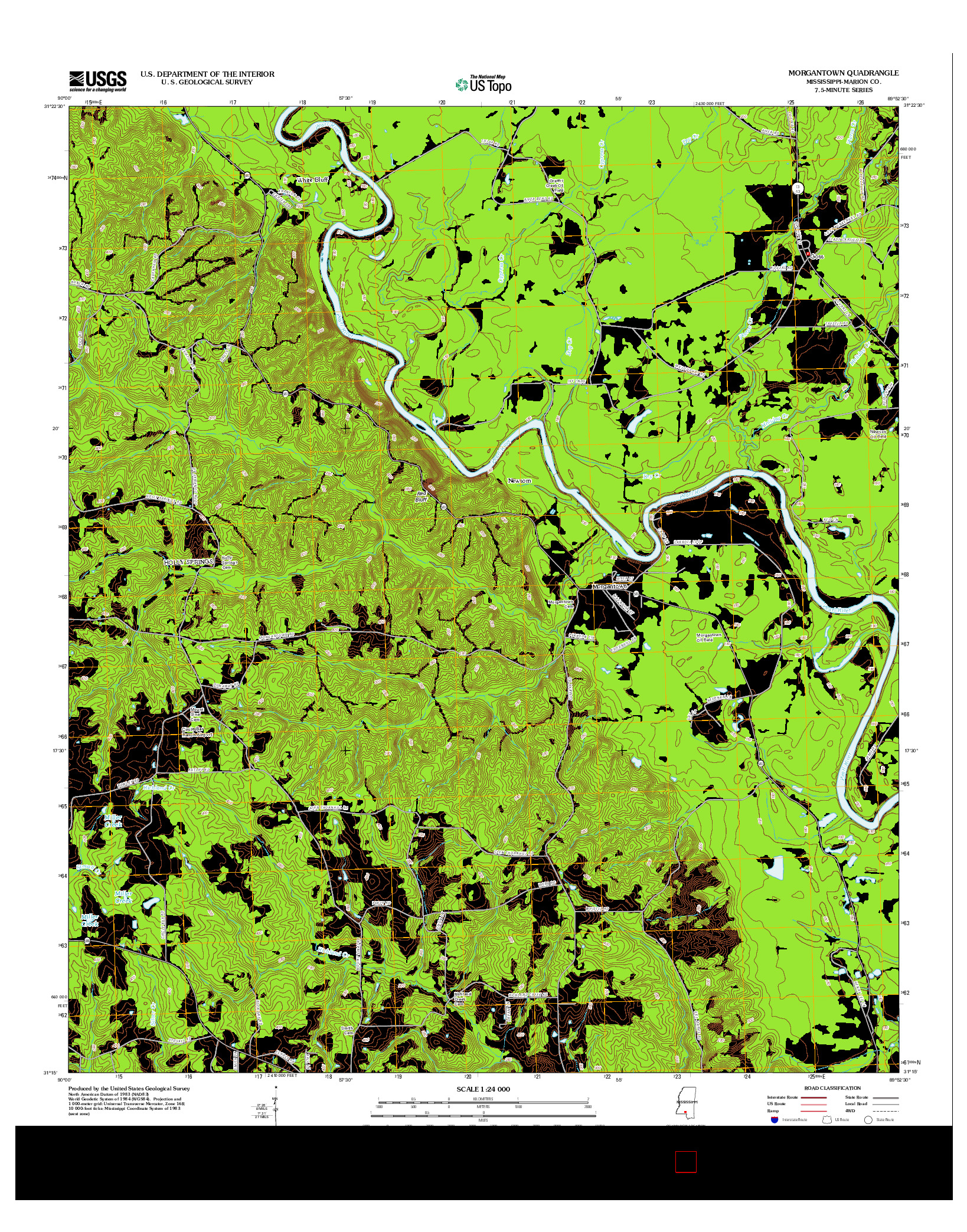 USGS US TOPO 7.5-MINUTE MAP FOR MORGANTOWN, MS 2012