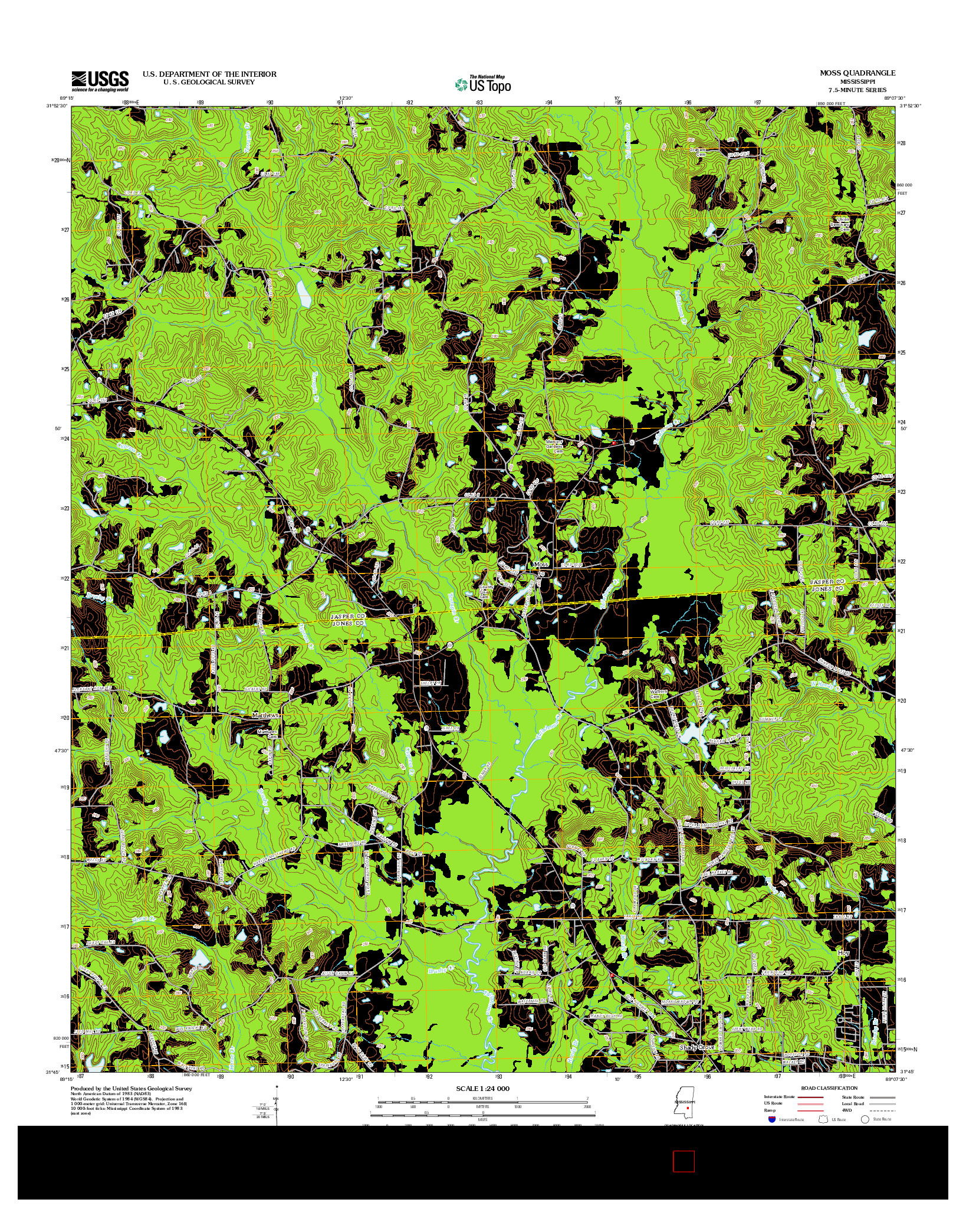 USGS US TOPO 7.5-MINUTE MAP FOR MOSS, MS 2012