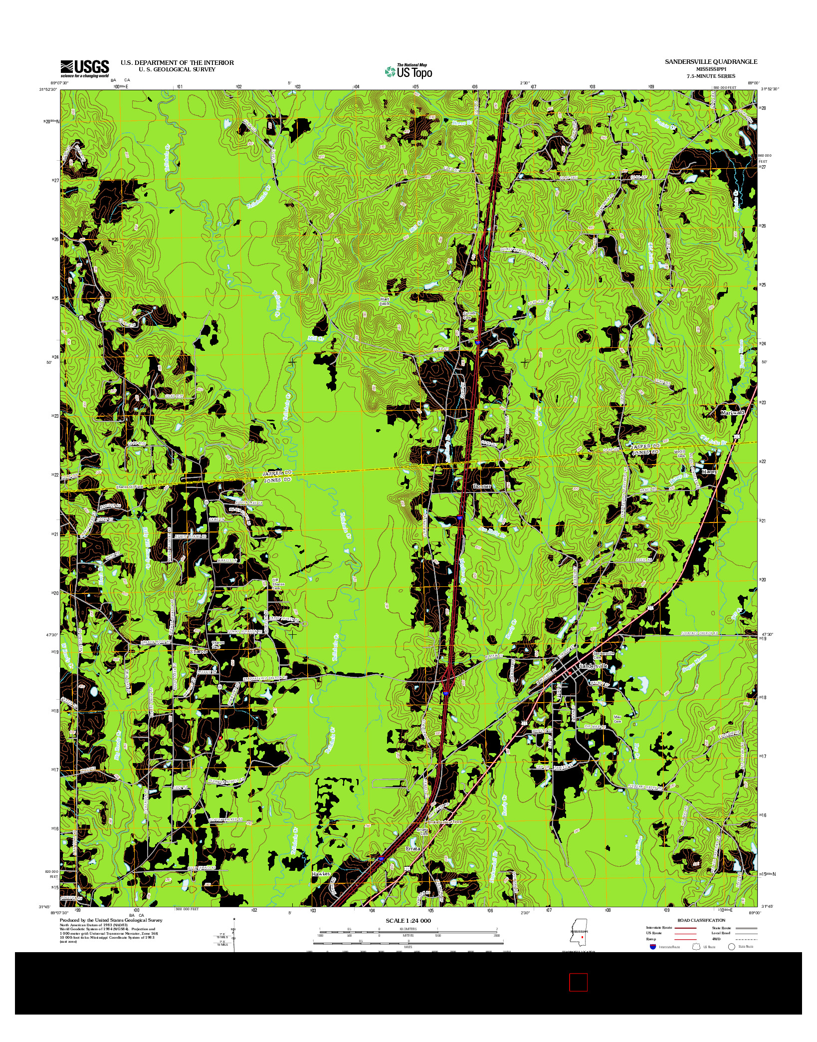 USGS US TOPO 7.5-MINUTE MAP FOR SANDERSVILLE, MS 2012