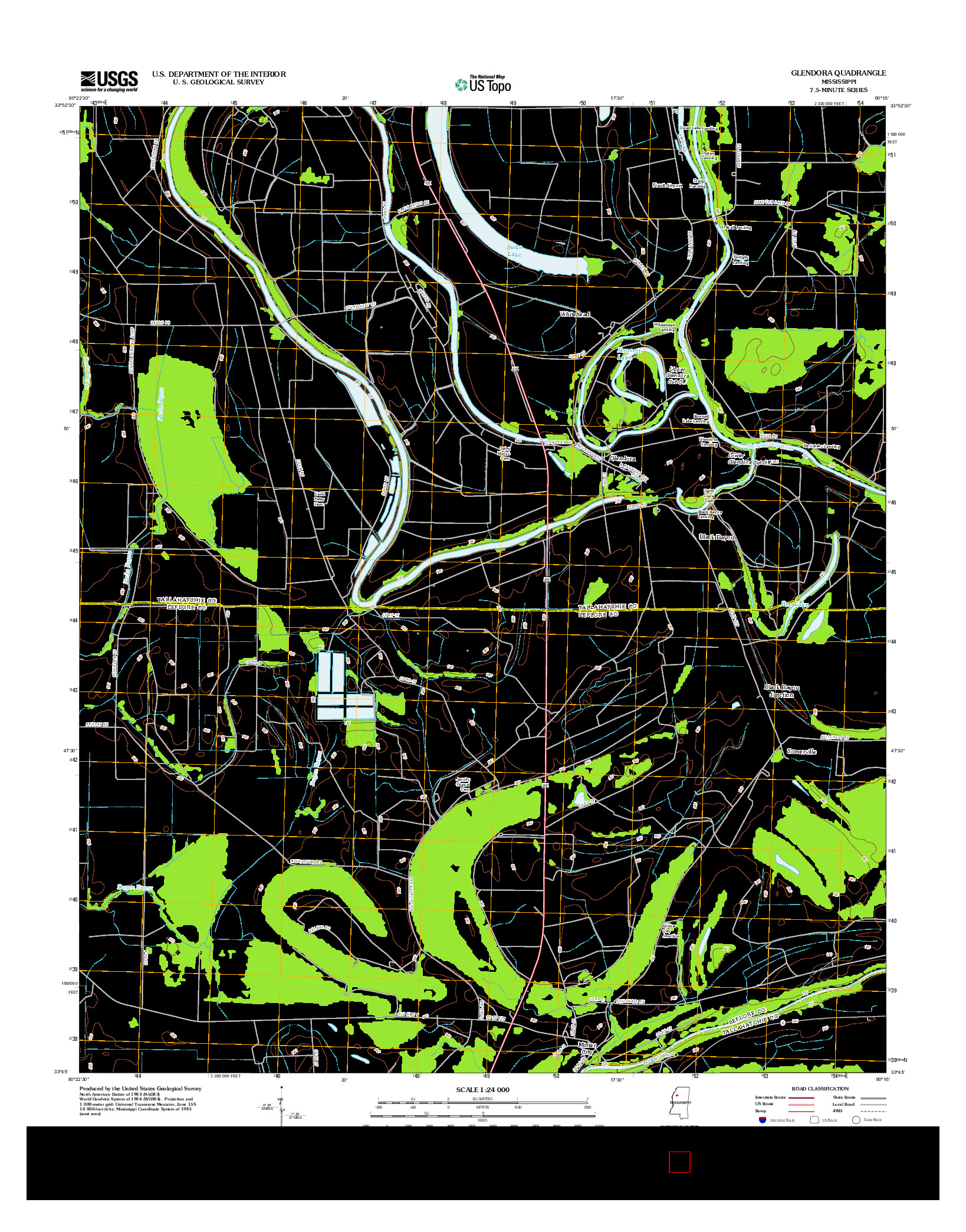 USGS US TOPO 7.5-MINUTE MAP FOR GLENDORA, MS 2012