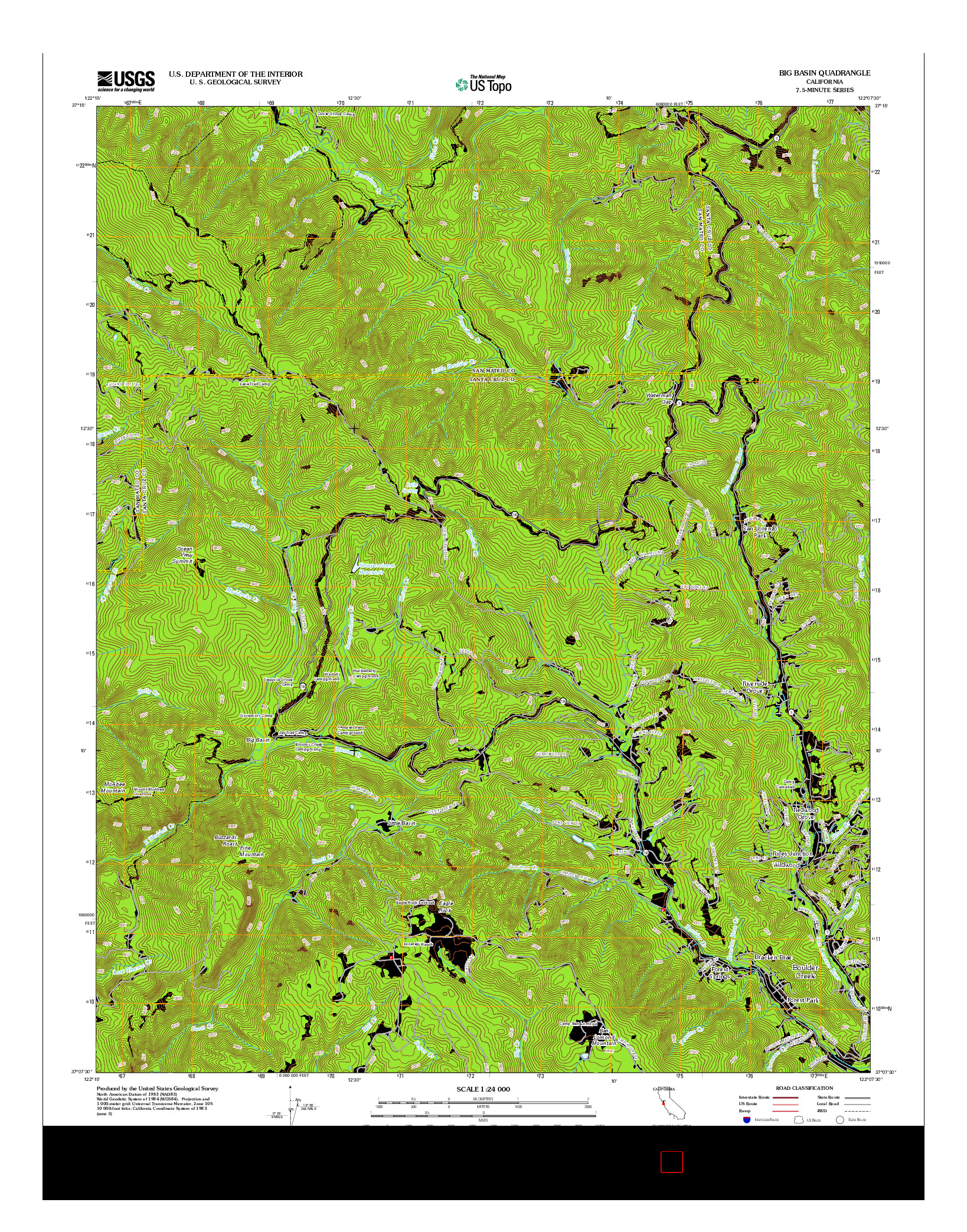 USGS US TOPO 7.5-MINUTE MAP FOR BIG BASIN, CA 2012