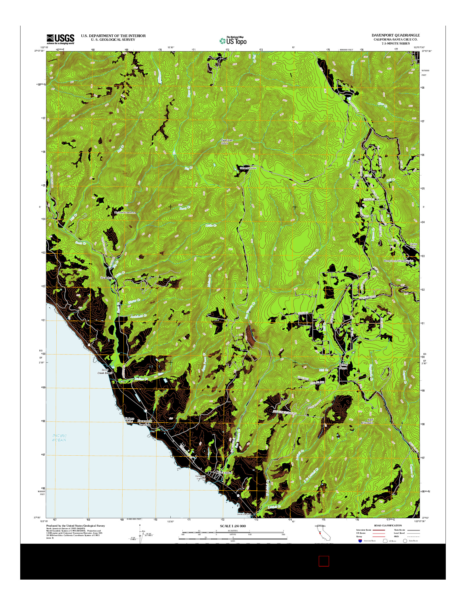 USGS US TOPO 7.5-MINUTE MAP FOR DAVENPORT, CA 2012