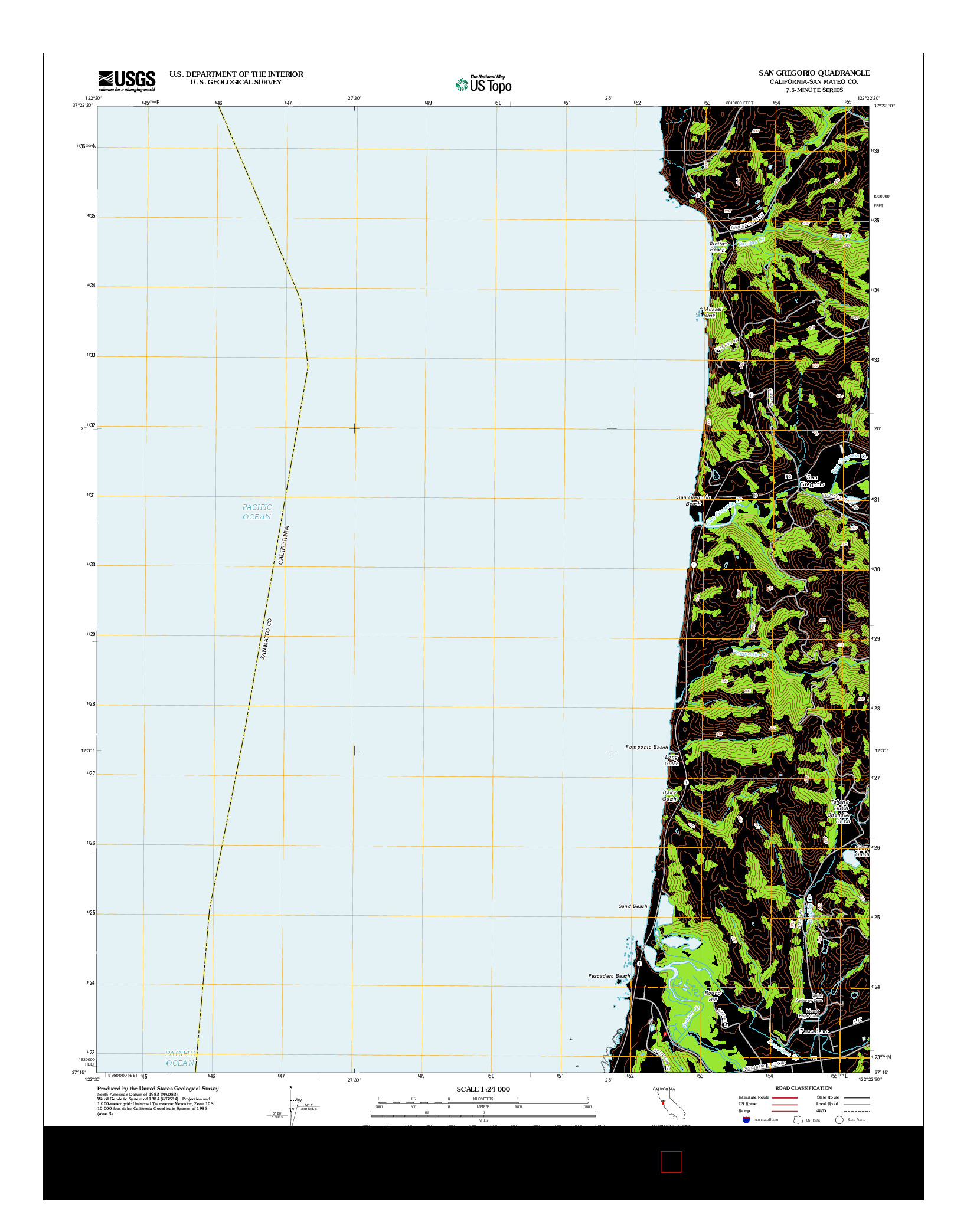 USGS US TOPO 7.5-MINUTE MAP FOR SAN GREGORIO, CA 2012