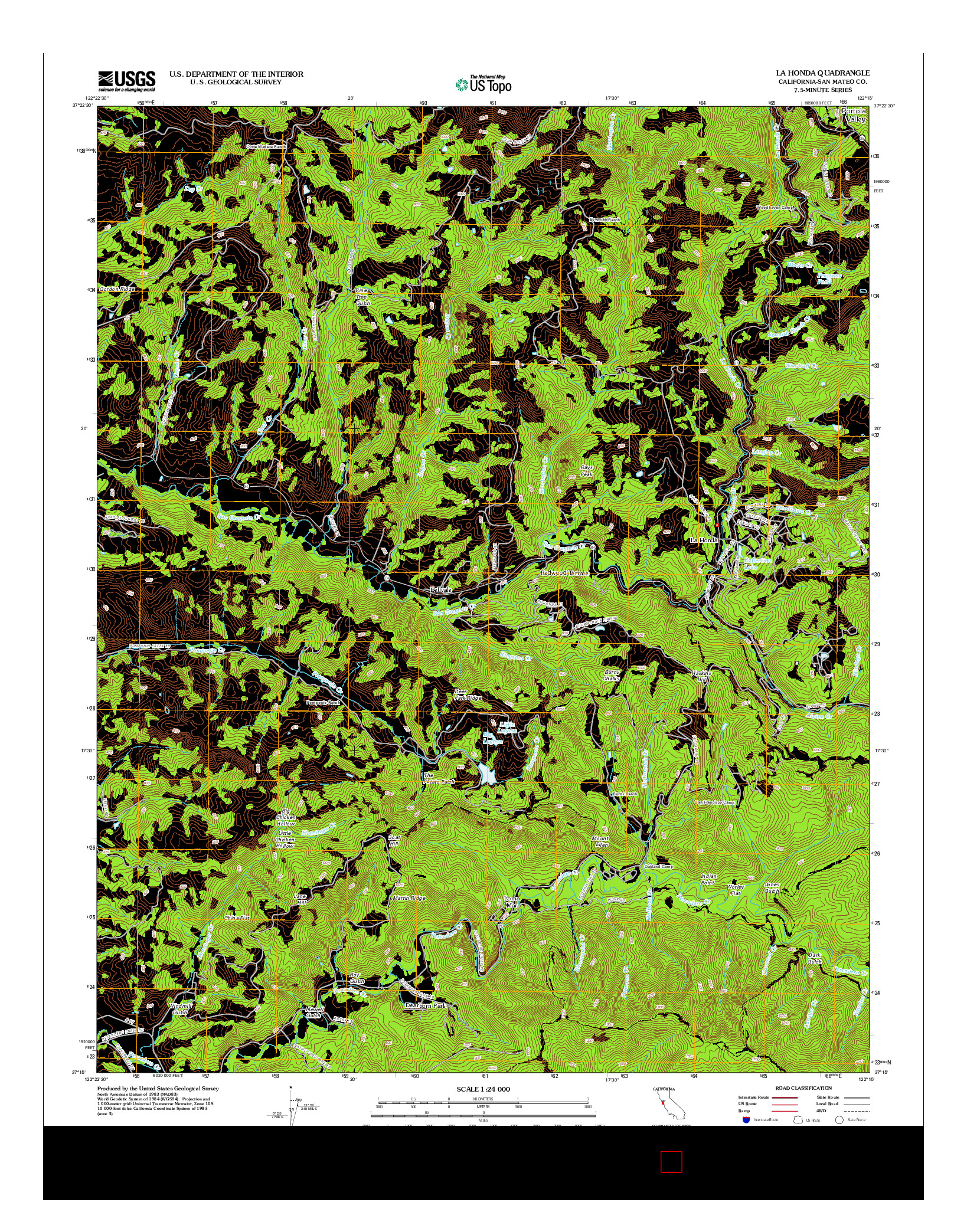 USGS US TOPO 7.5-MINUTE MAP FOR LA HONDA, CA 2012