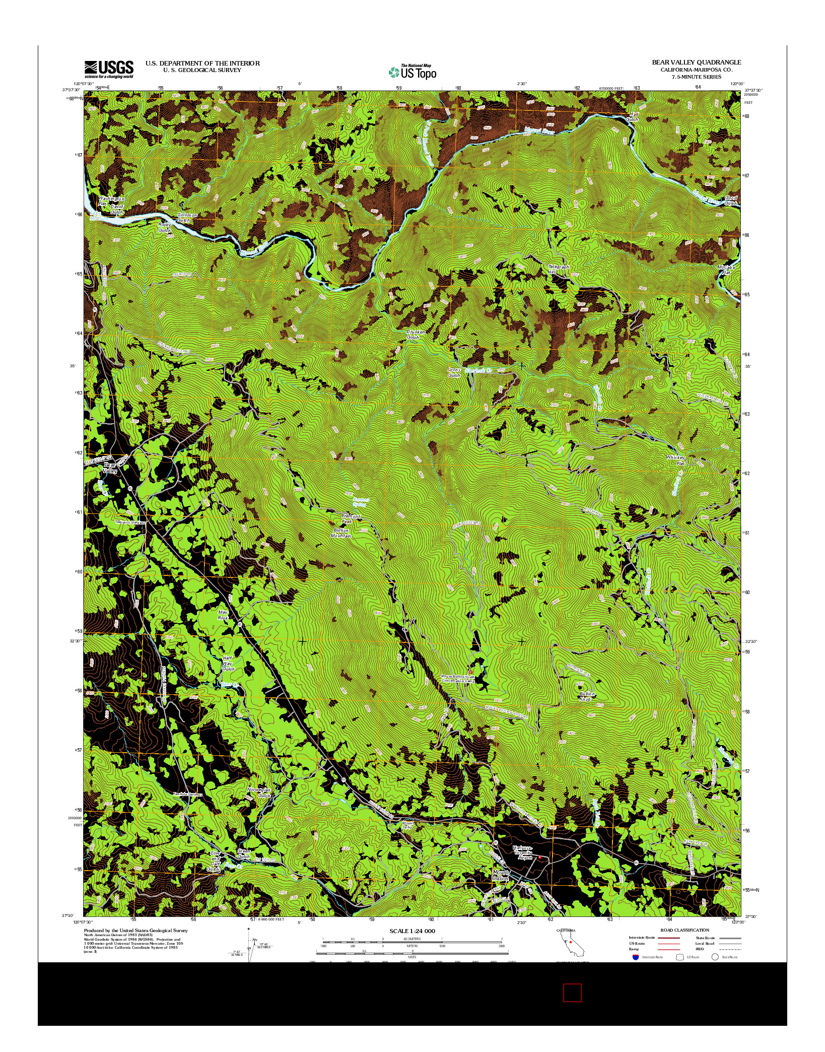 USGS US TOPO 7.5-MINUTE MAP FOR BEAR VALLEY, CA 2012