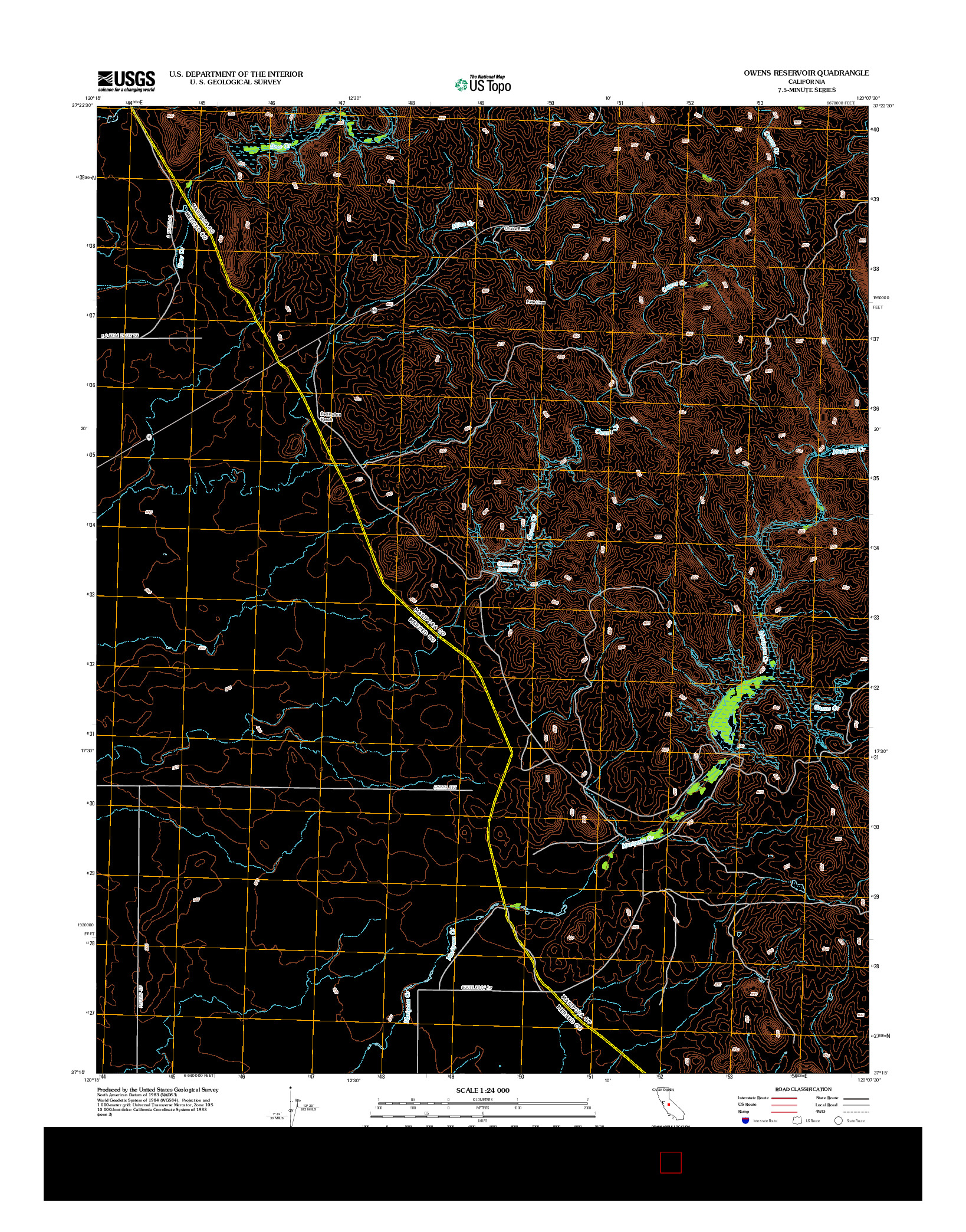 USGS US TOPO 7.5-MINUTE MAP FOR OWENS RESERVOIR, CA 2012