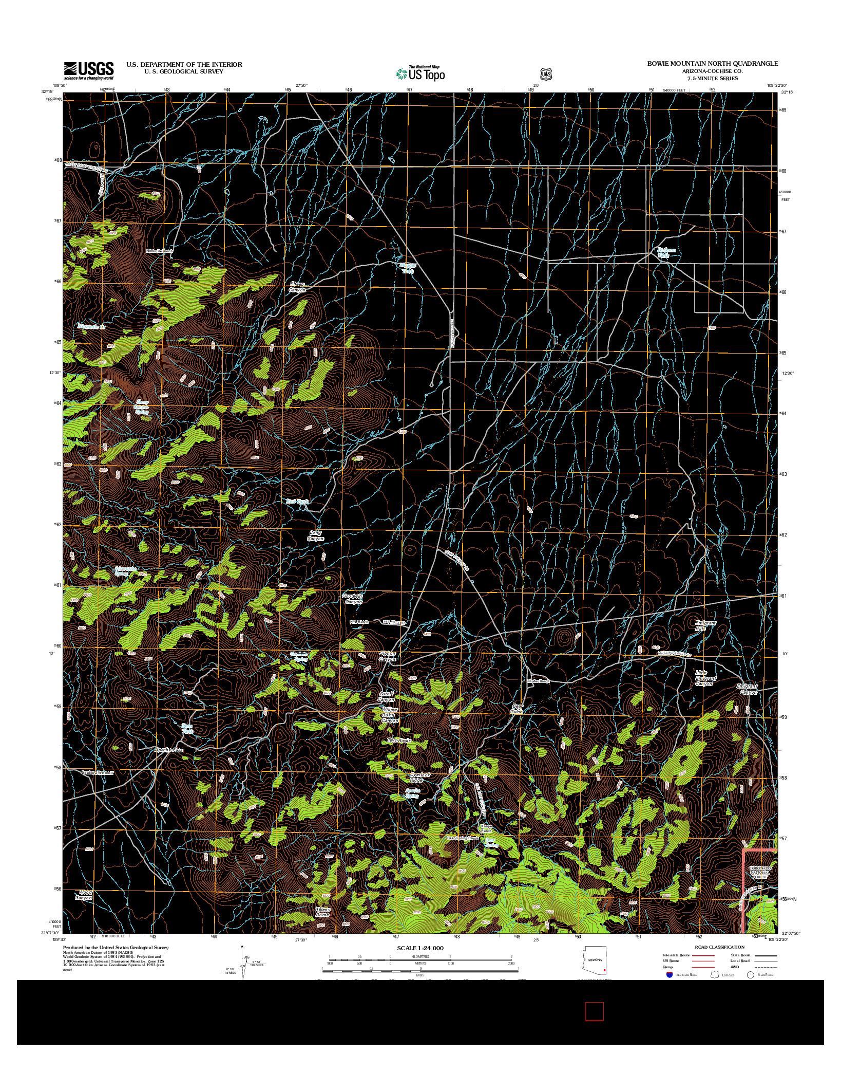 USGS US TOPO 7.5-MINUTE MAP FOR BOWIE MOUNTAIN NORTH, AZ 2012