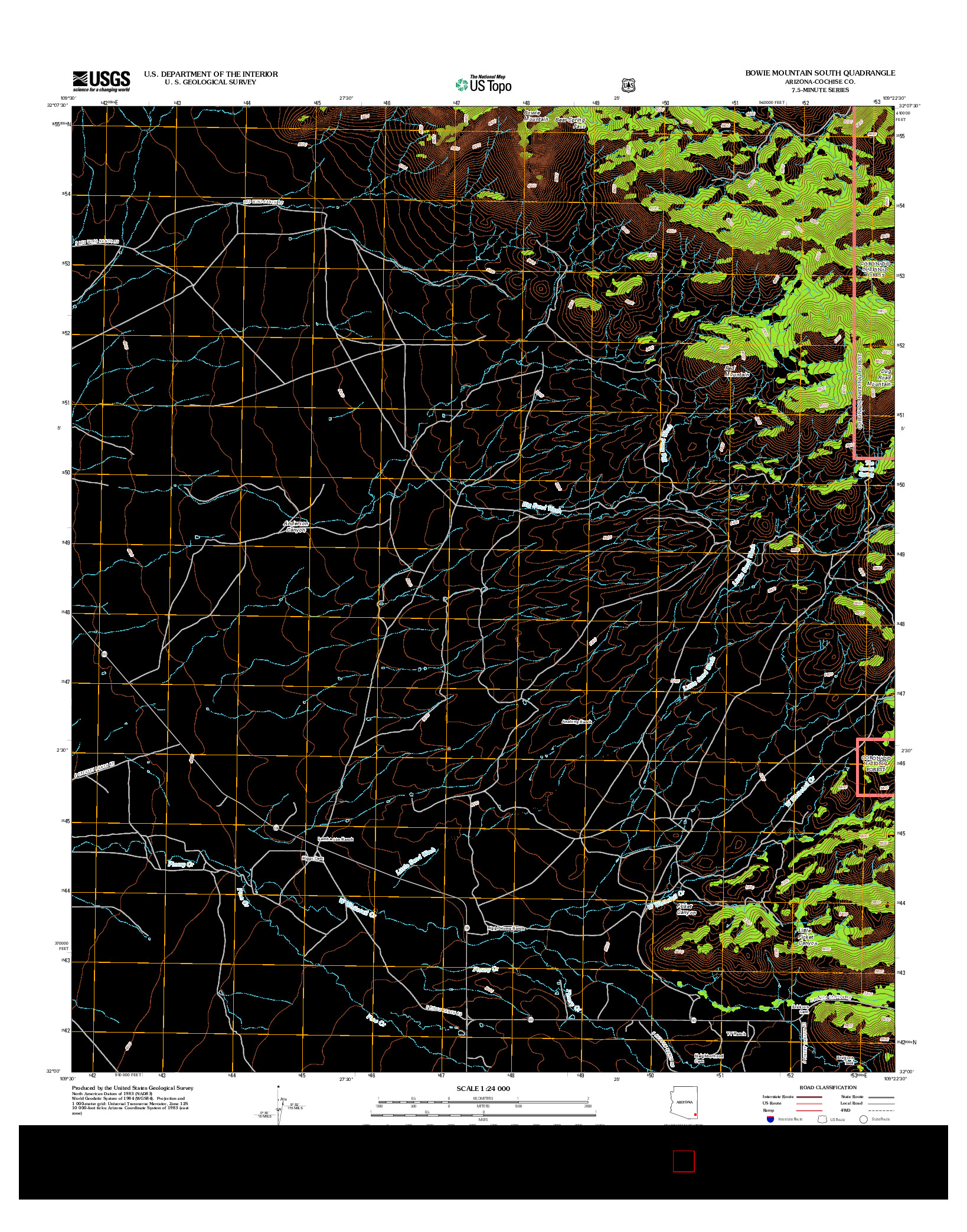 USGS US TOPO 7.5-MINUTE MAP FOR BOWIE MOUNTAIN SOUTH, AZ 2012