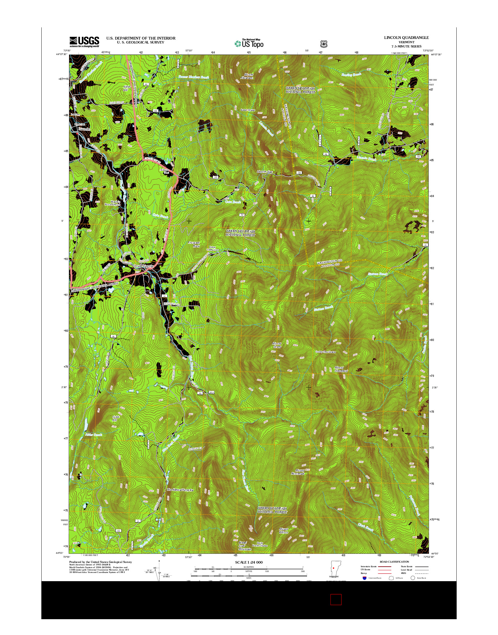 USGS US TOPO 7.5-MINUTE MAP FOR LINCOLN, VT 2012