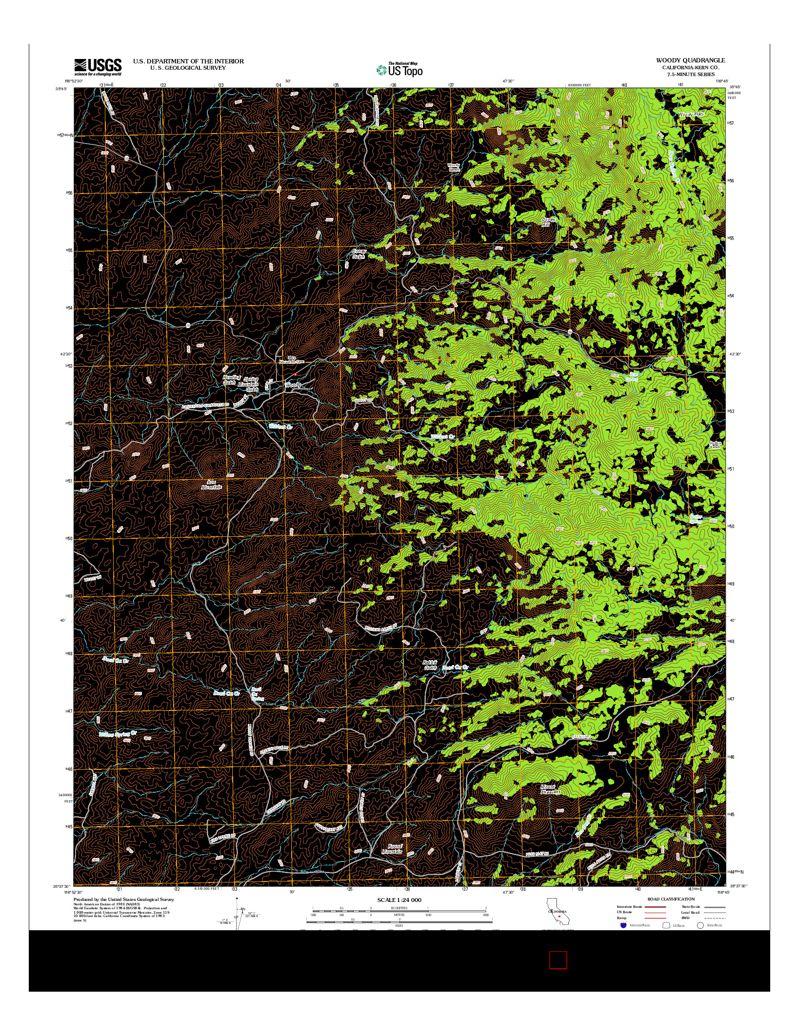 USGS US TOPO 7.5-MINUTE MAP FOR WOODY, CA 2012