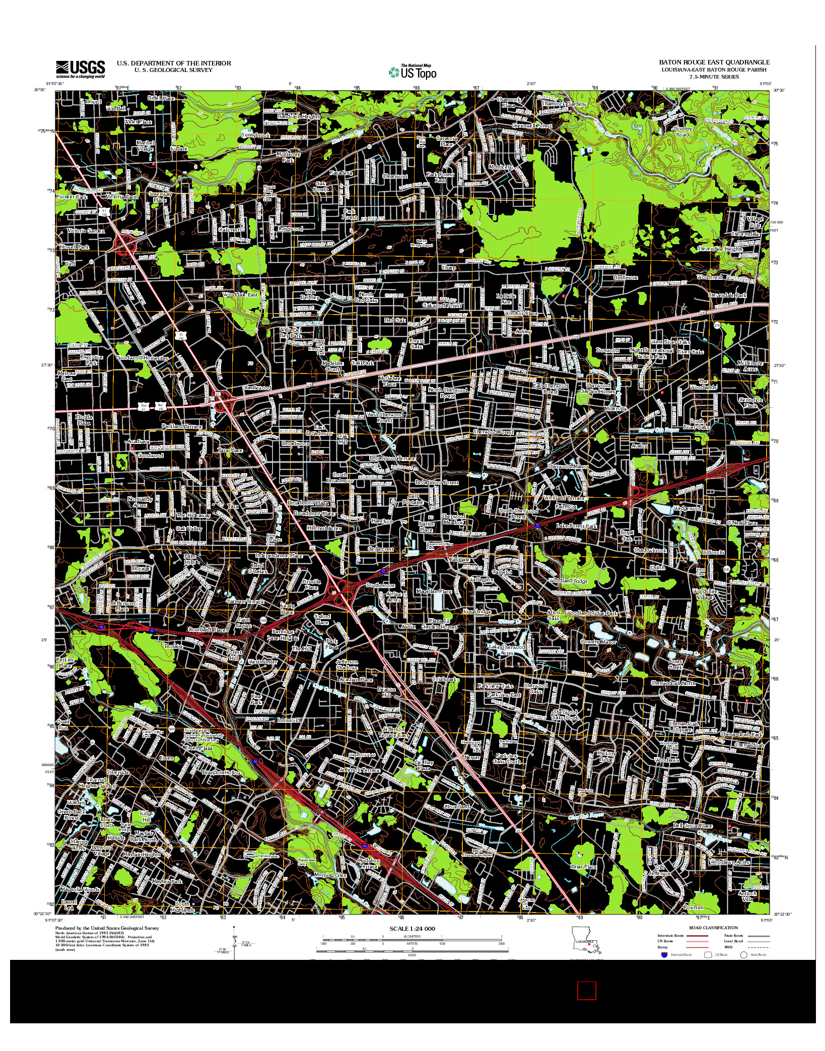 USGS US TOPO 7.5-MINUTE MAP FOR BATON ROUGE EAST, LA 2012